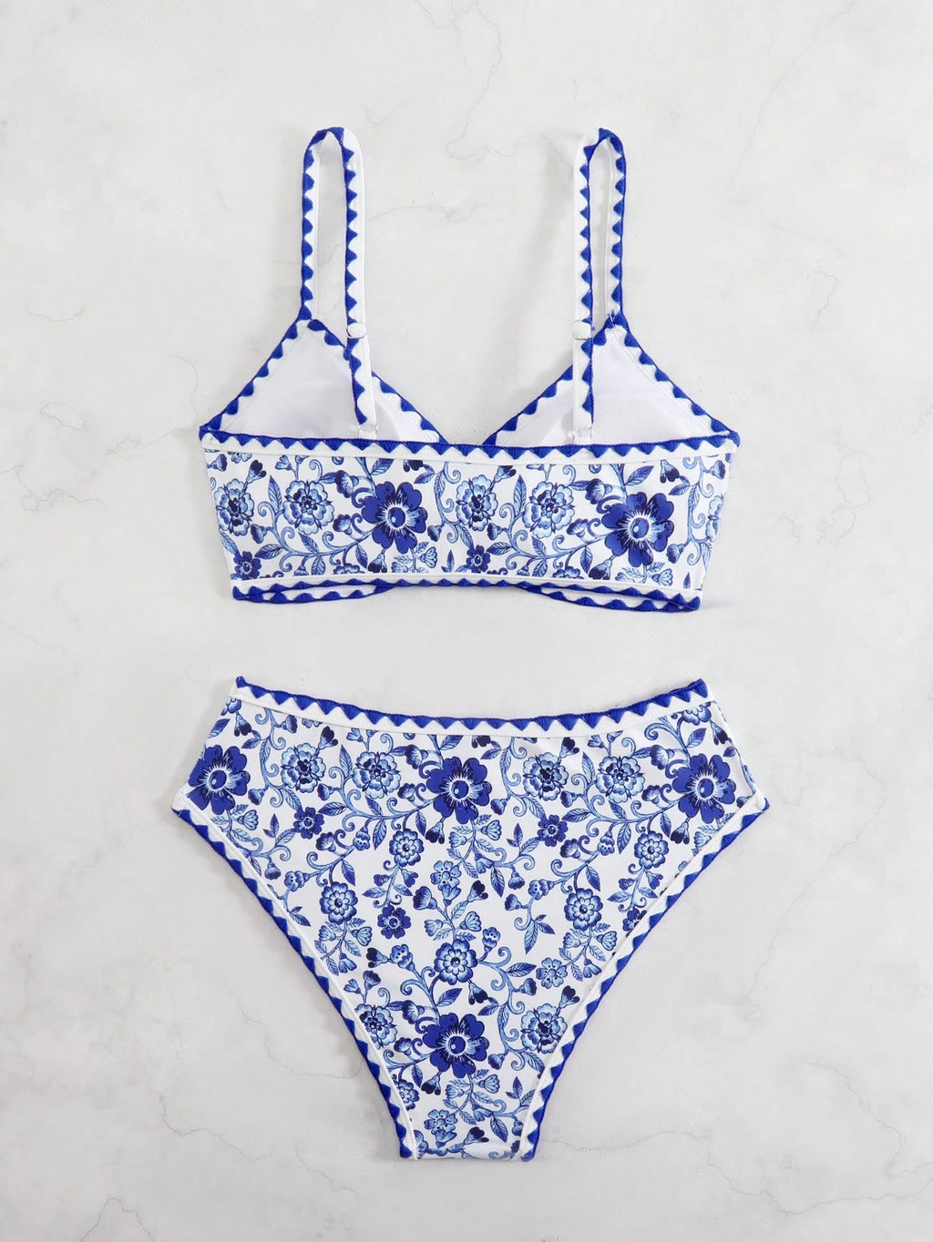 Swim Vcay 2pcs Women Bohemian Vacation Blue & White Paisley Print