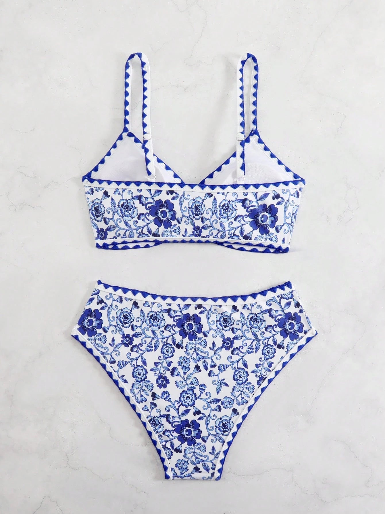 Swim Vcay 2pcs Women Bohemian Vacation Blue & White Paisley Print