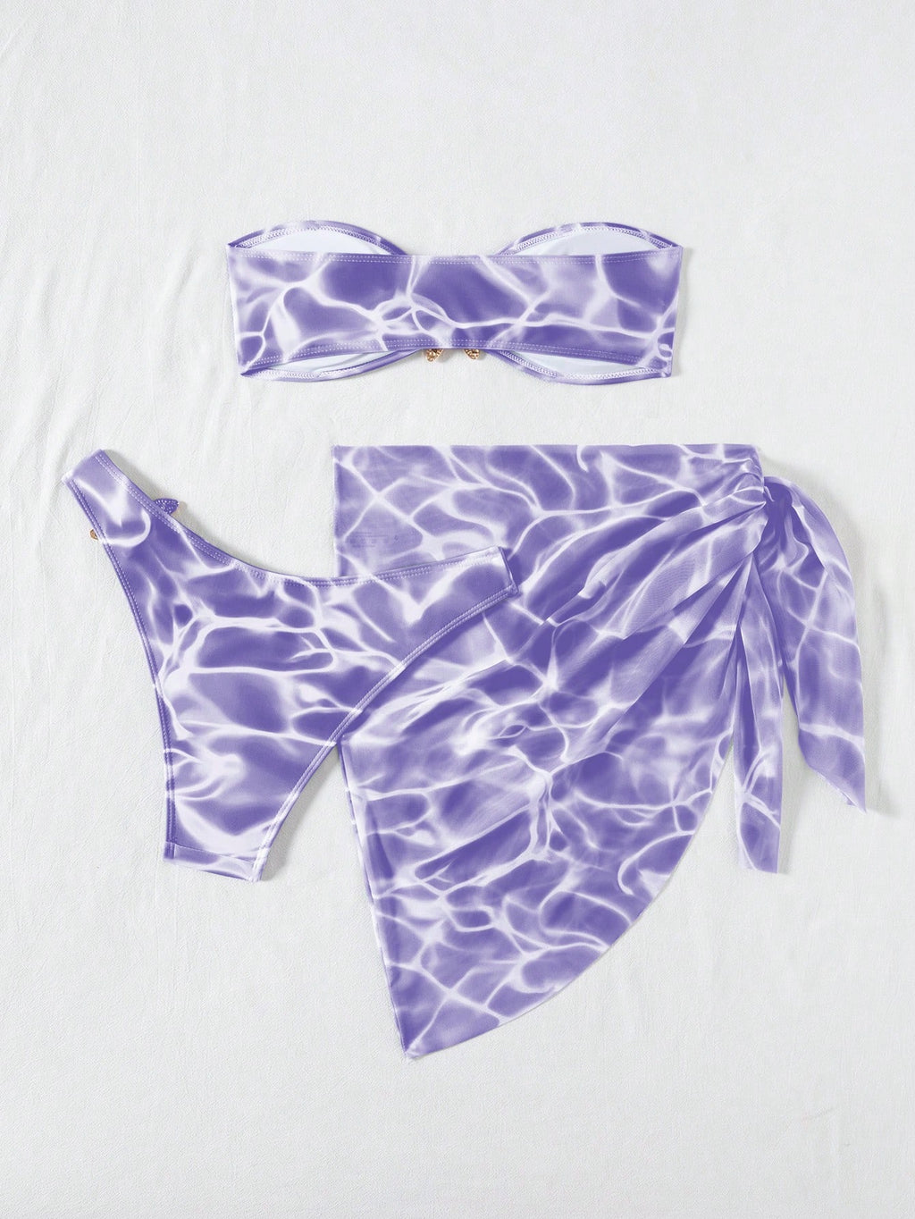 Swim Vcay Women's 3-Piece Swimwear Set With Bandeau Top, Starfish