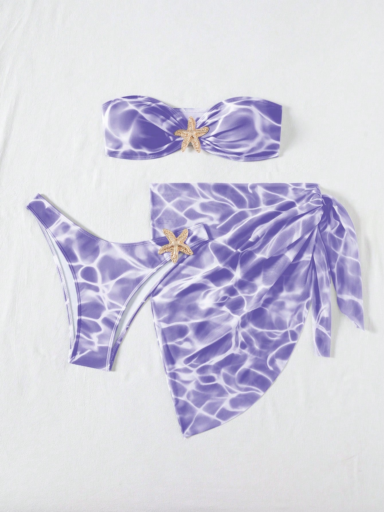 Swim Vcay Women's 3-Piece Swimwear Set With Bandeau Top, Starfish