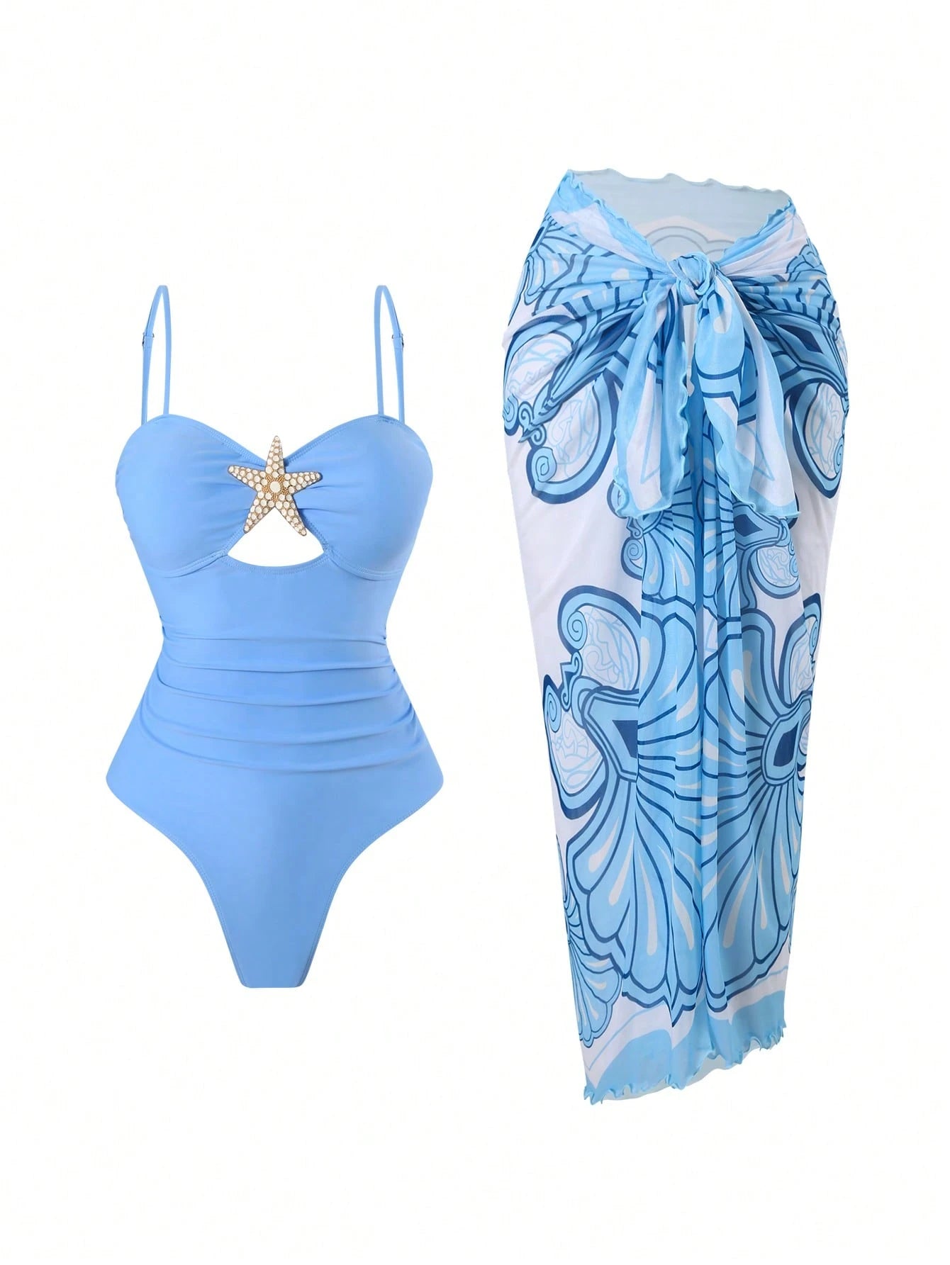 Swim Oasis Women Summer Beach Holiday Hollow-Out Starfish Decor Ruched Tummy Control One-Piece Swimsuit With - image 9