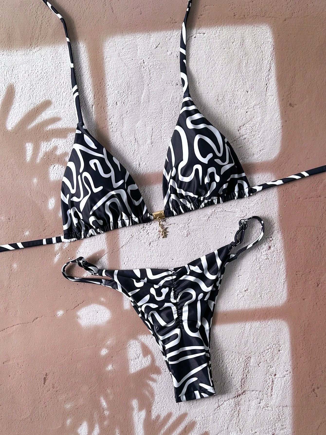 Elavelle Springbreak Women Beach Outfit, Random Print Spaghetti Strap