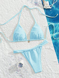 Swim Mod 2pcs/Set Summer New High Waist Sexy Backless Halter Tie Up