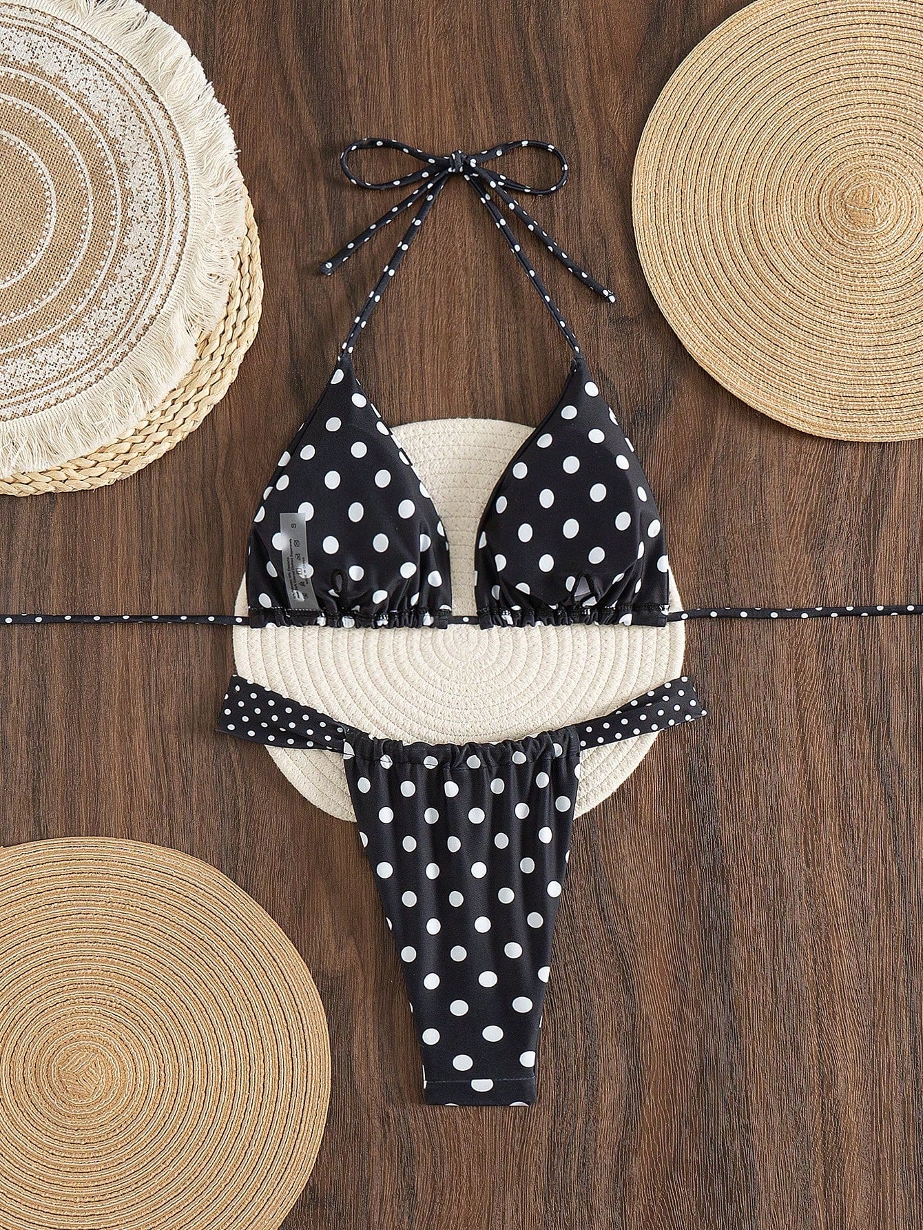 2pcs Women's Summer Beach Polka Dot Print Halter Tie Sexy Bikini Set Vacation - image 4