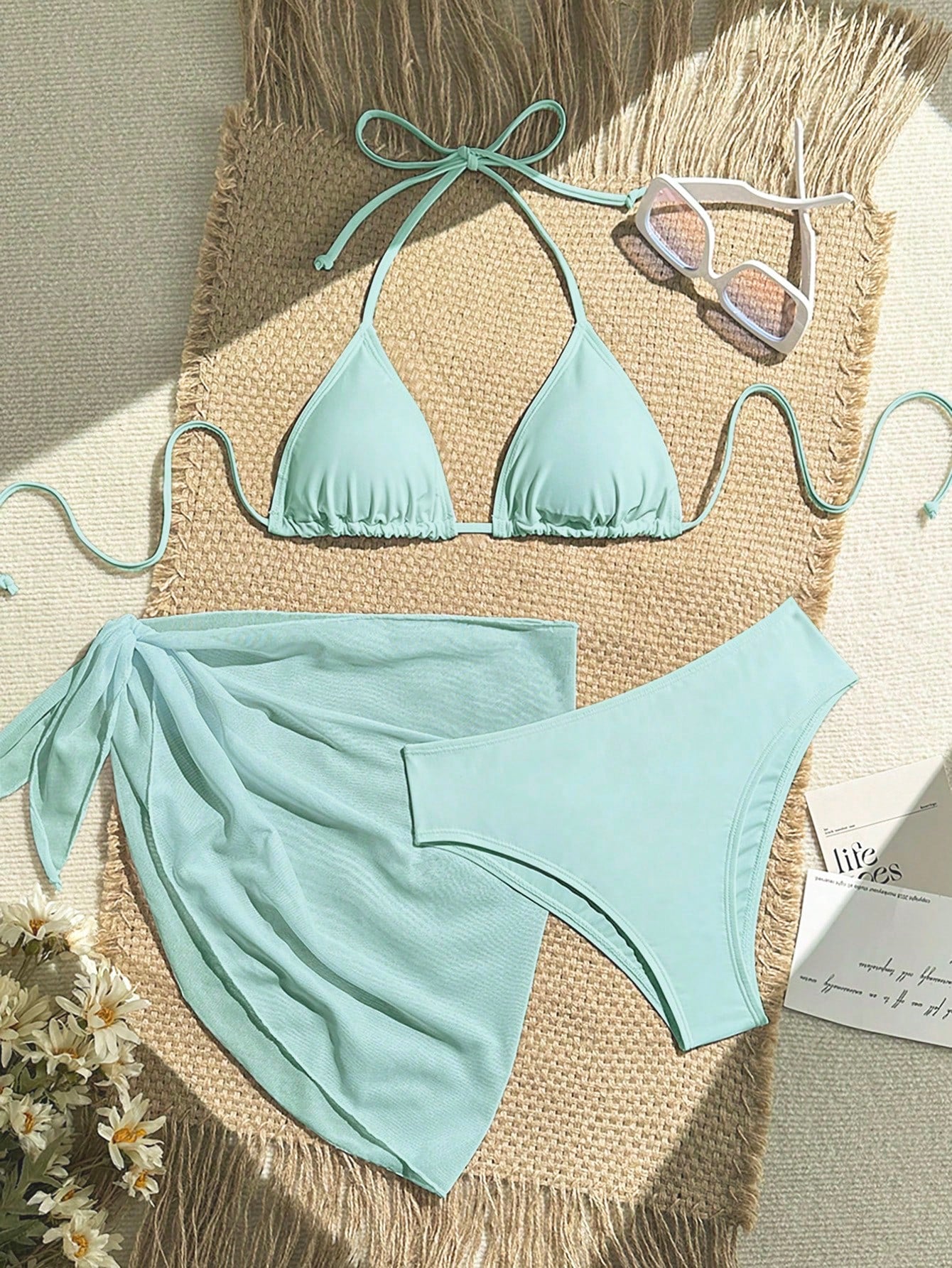 Zestiva 3 Pieces Set: Women's Solid Color Halter Tied Sexy Bikini