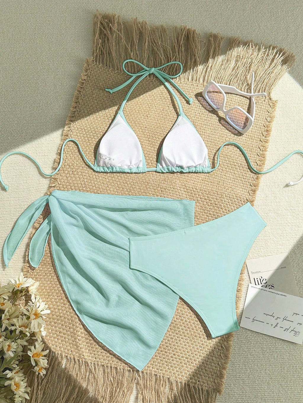 Zestiva 3 Pieces Set: Women's Solid Color Halter Tied Sexy Bikini