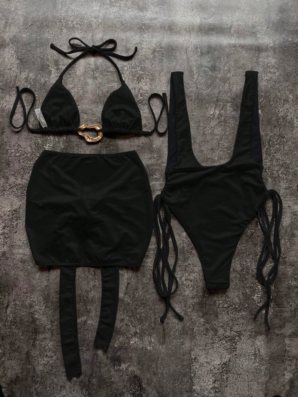 Women's Two Pieces Set With Solid Cut-Out One-Piece Swimwear With