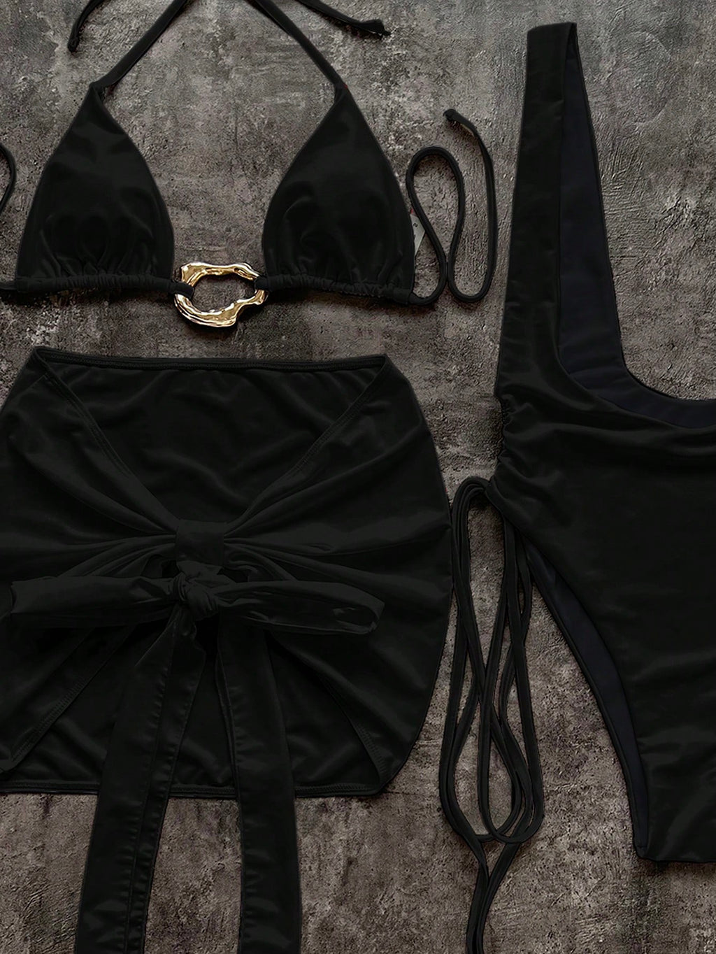 Women's Two Pieces Set With Solid Cut-Out One-Piece Swimwear With