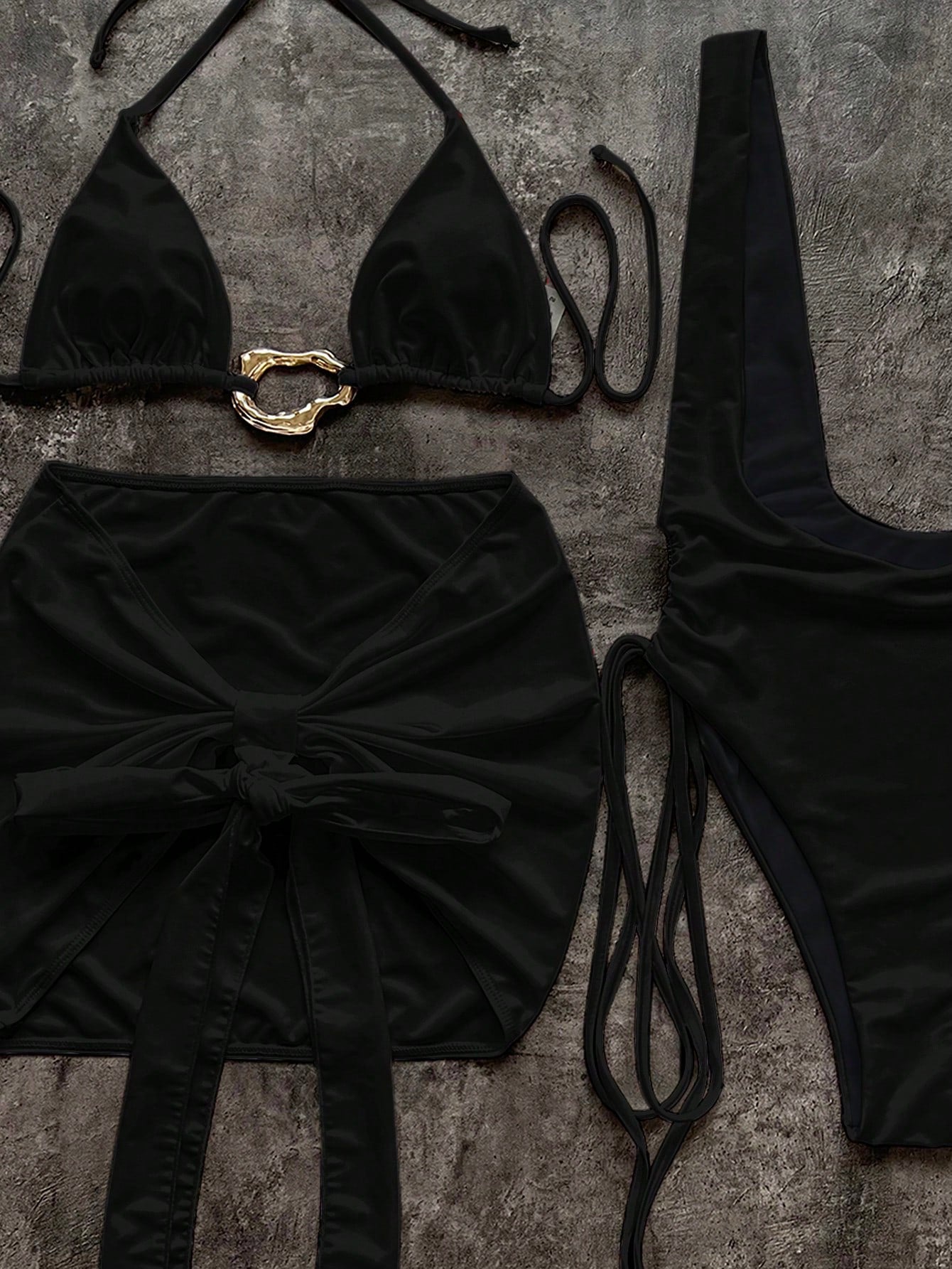 Women's Two Pieces Set With Solid Cut-Out One-Piece Swimwear With