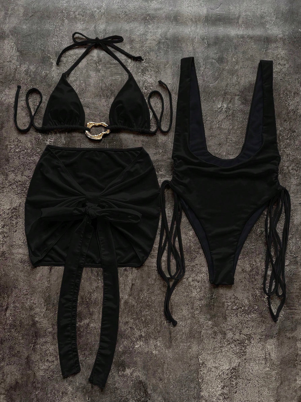 Women's Two Pieces Set With Solid Cut-Out One-Piece Swimwear With