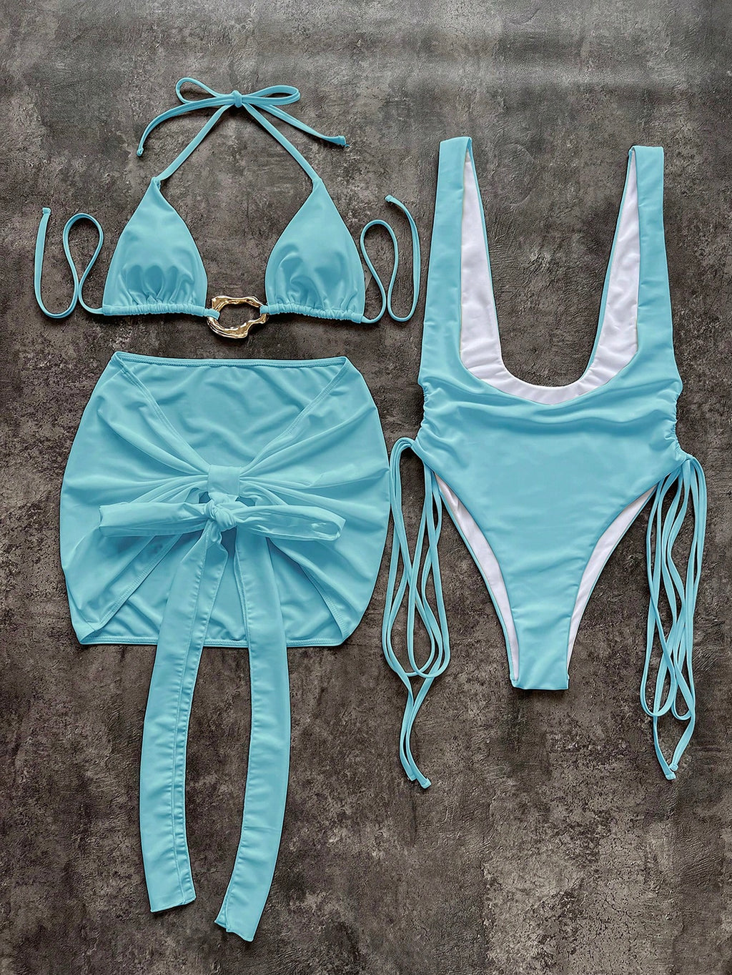 Women's Two Pieces Set With Solid Cut-Out One-Piece Swimwear With