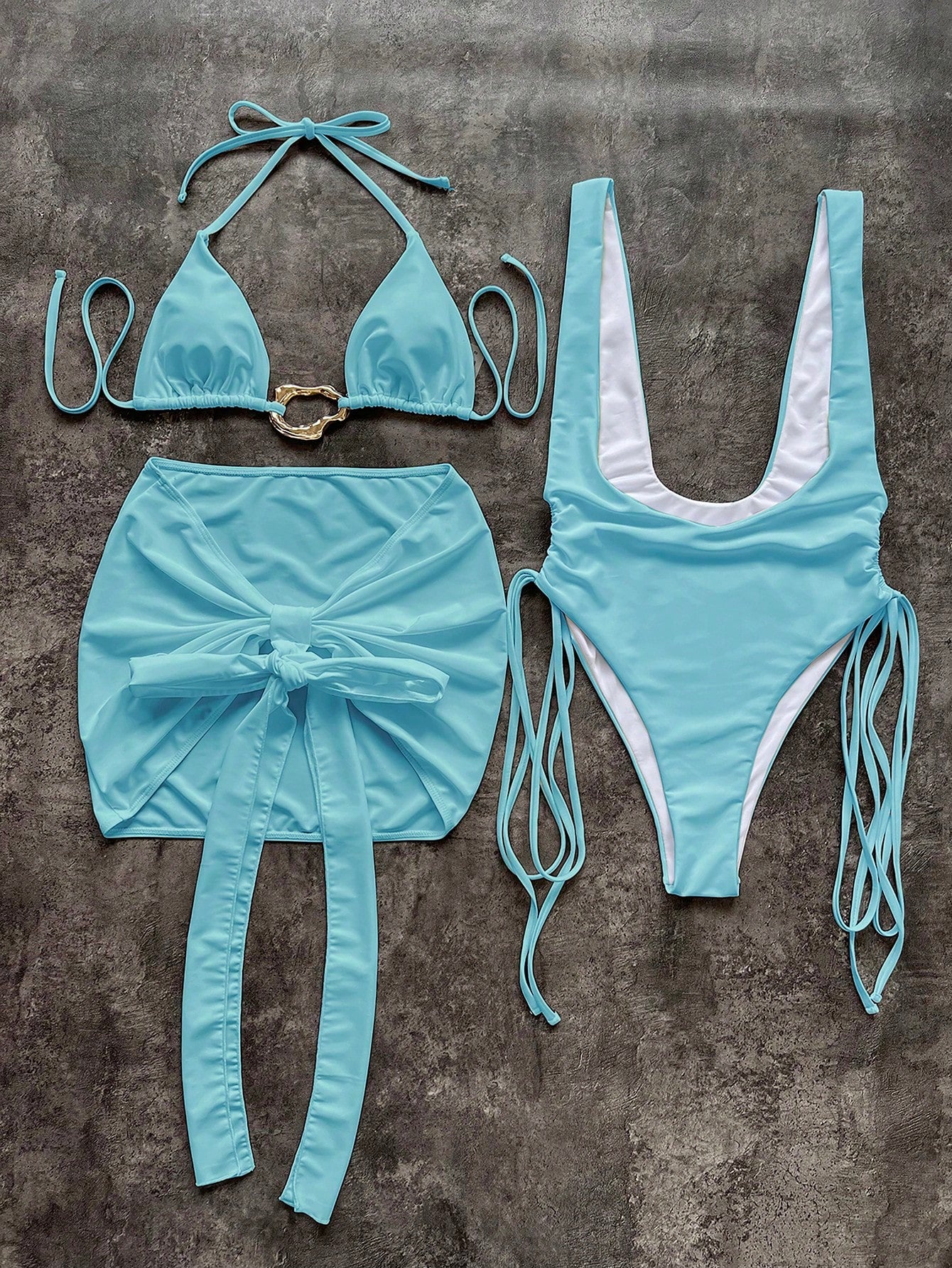 Women's Two Pieces Set With Solid Cut-Out One-Piece Swimwear With