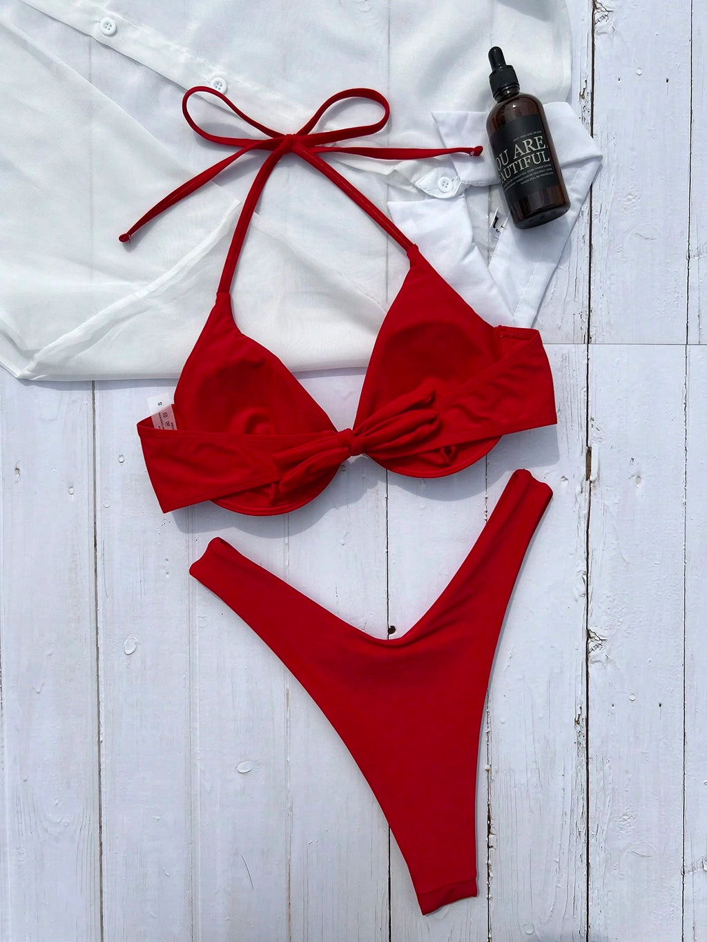 Women's Solid Color Bikini Set, Spaghetti Strap And Boyshort Design Accentuates Body Curves, Ideal For Summer - image 7