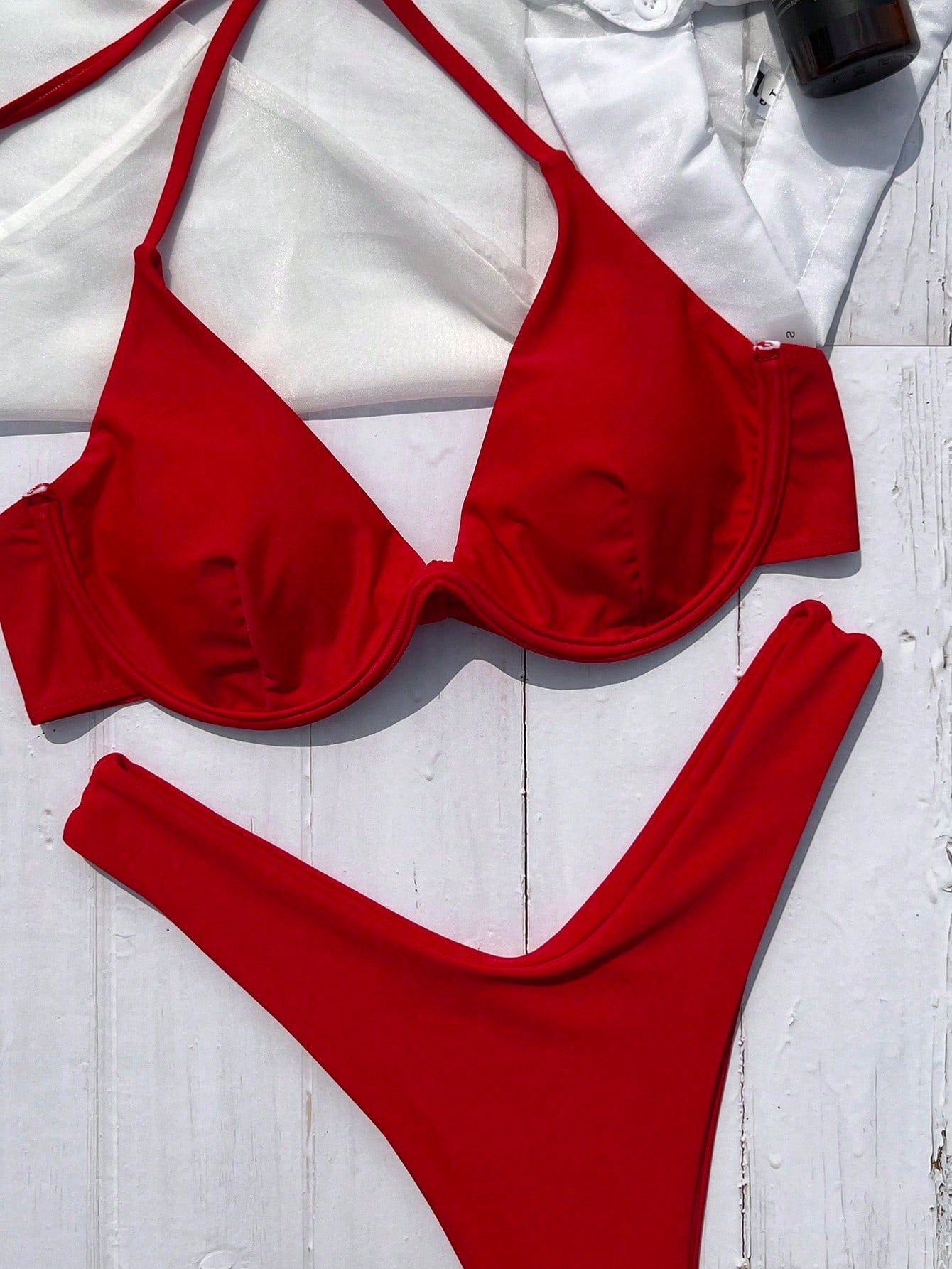 Women's Solid Color Bikini Set, Spaghetti Strap And Boyshort Design Accentuates Body Curves, Ideal For Summer - image 6