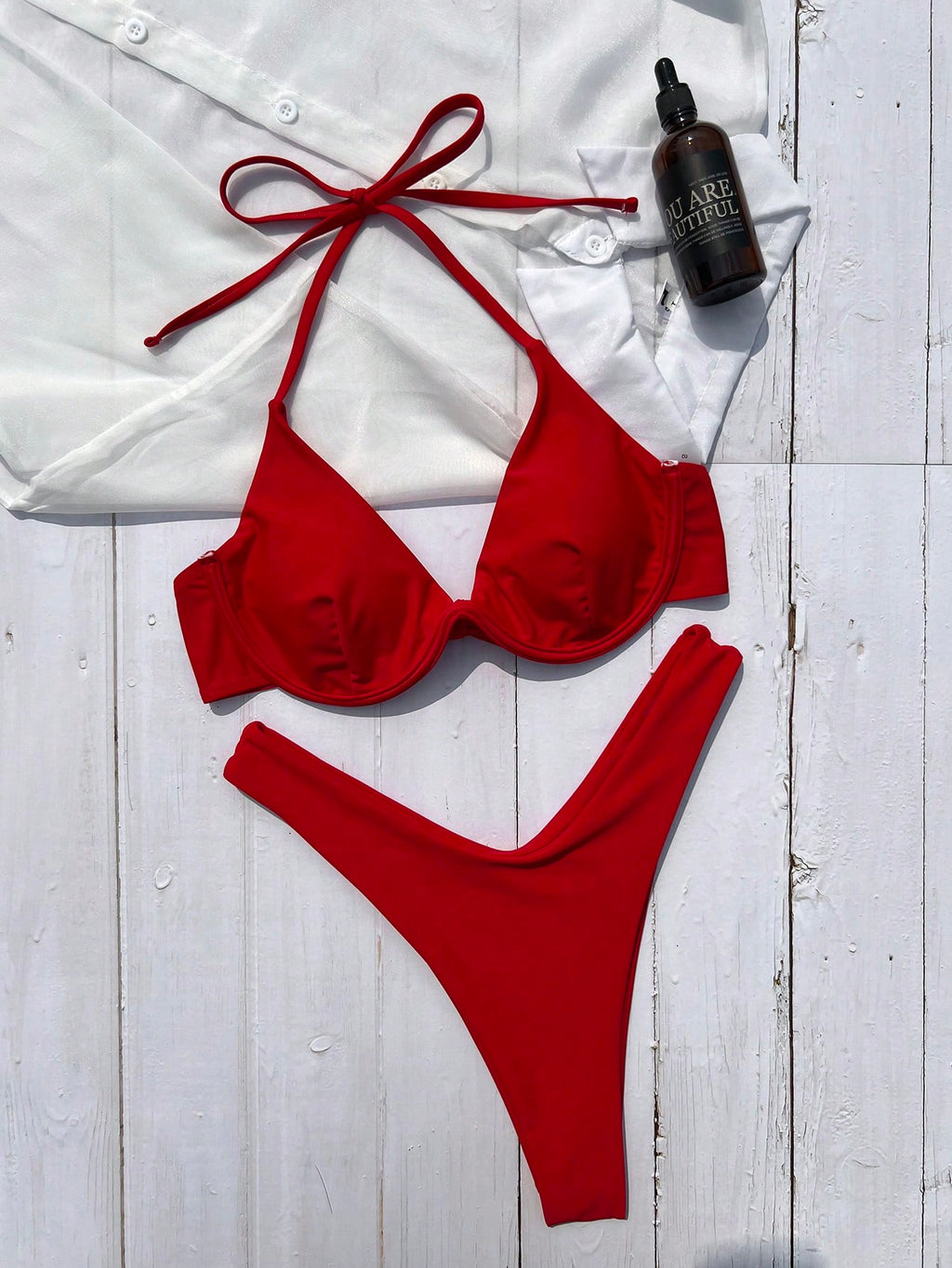 Women's Solid Color Bikini Set, Spaghetti Strap And Boyshort Design Accentuates Body Curves, Ideal For Summer - image 5