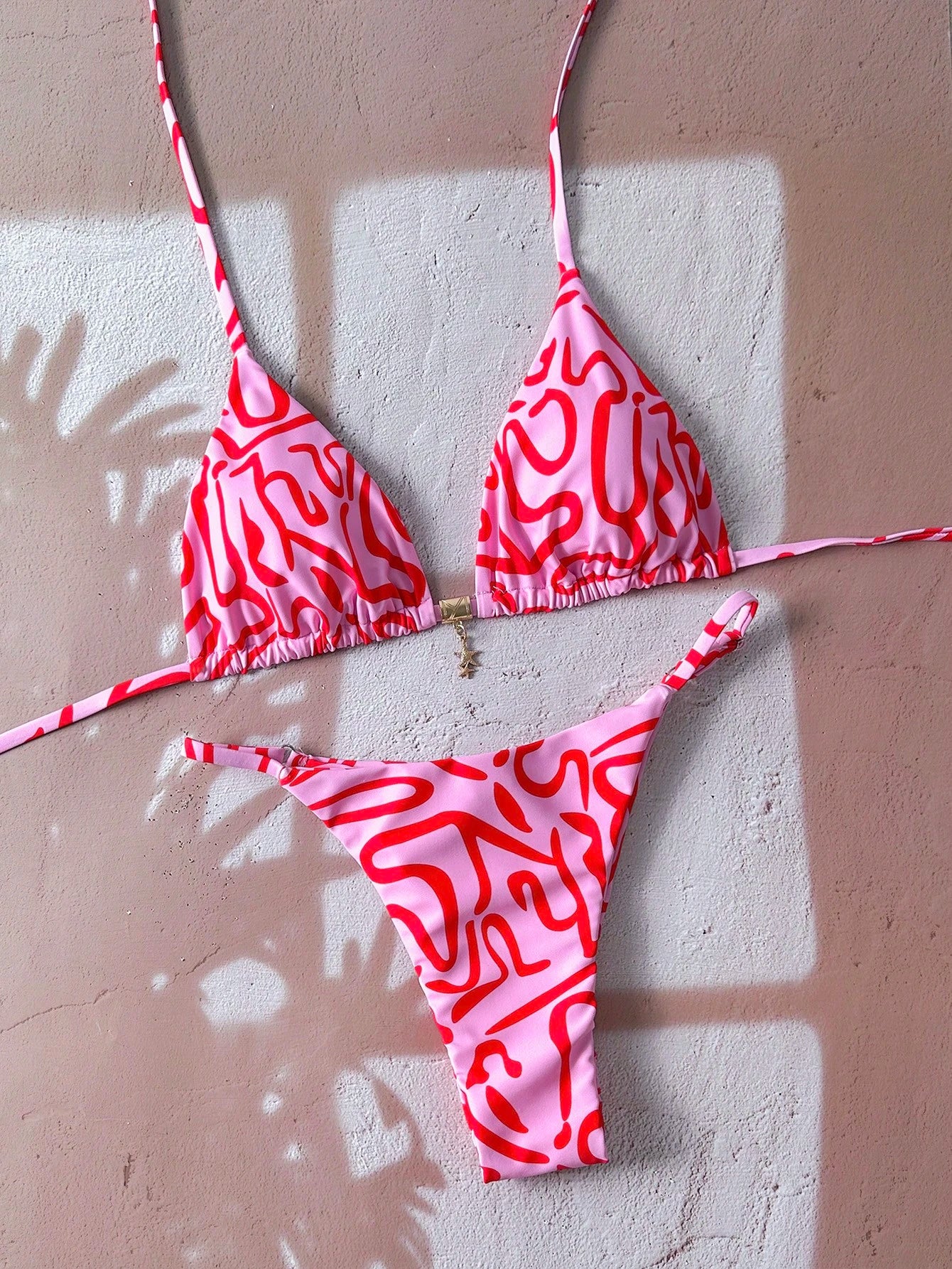Elavelle Springbreak Women Beach Outfit, Random Print Spaghetti Strap