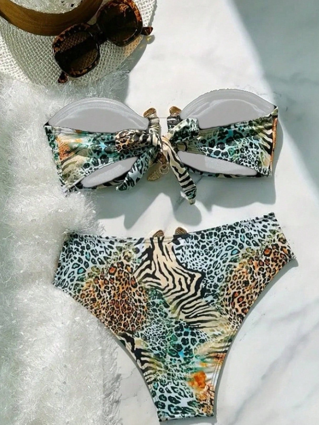 Swim SXY Sexy Ombre Leopard Print Gold Accessories Bandeau Bikini