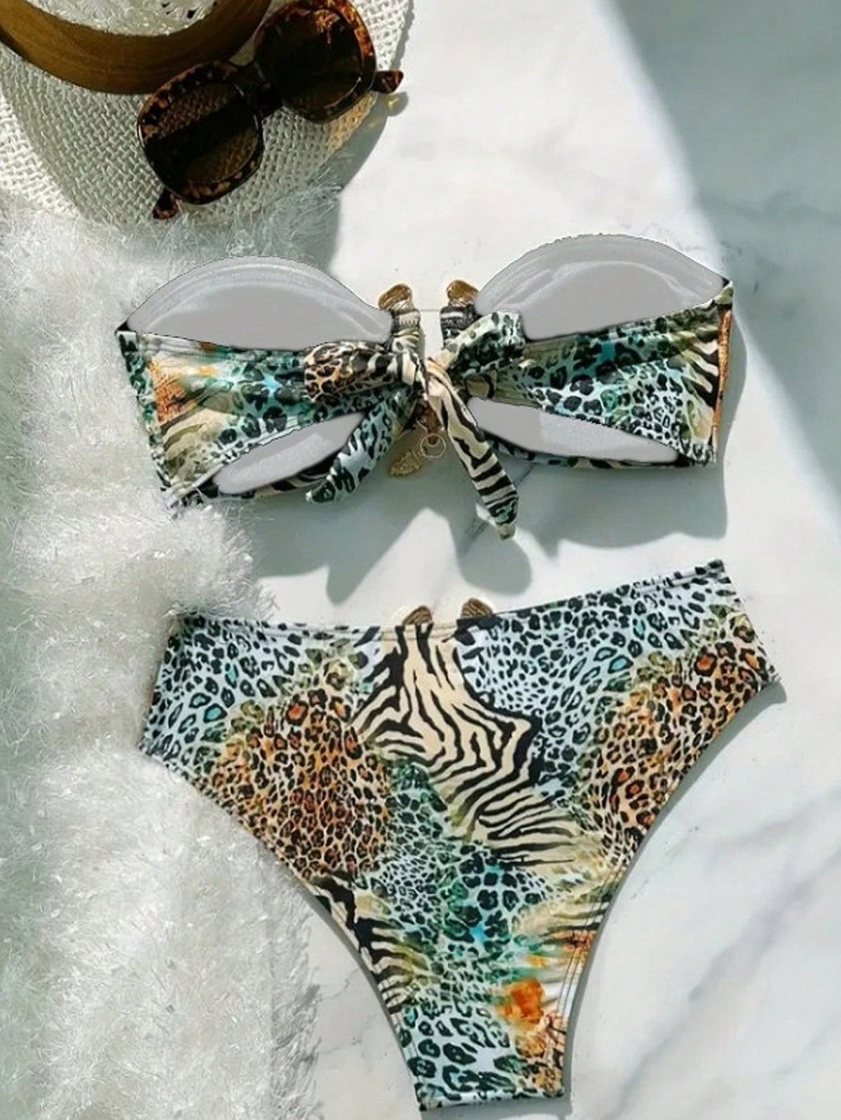 Swim SXY Sexy Ombre Leopard Print Gold Accessories Bandeau Bikini Set, Summer Vacation - image 9