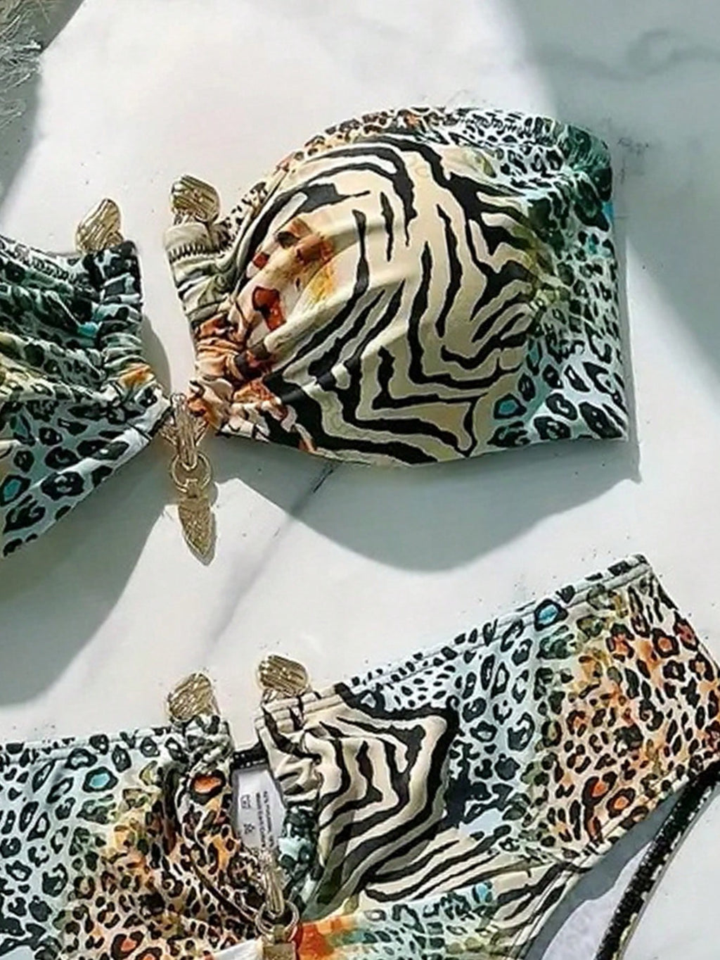 Swim SXY Sexy Ombre Leopard Print Gold Accessories Bandeau Bikini