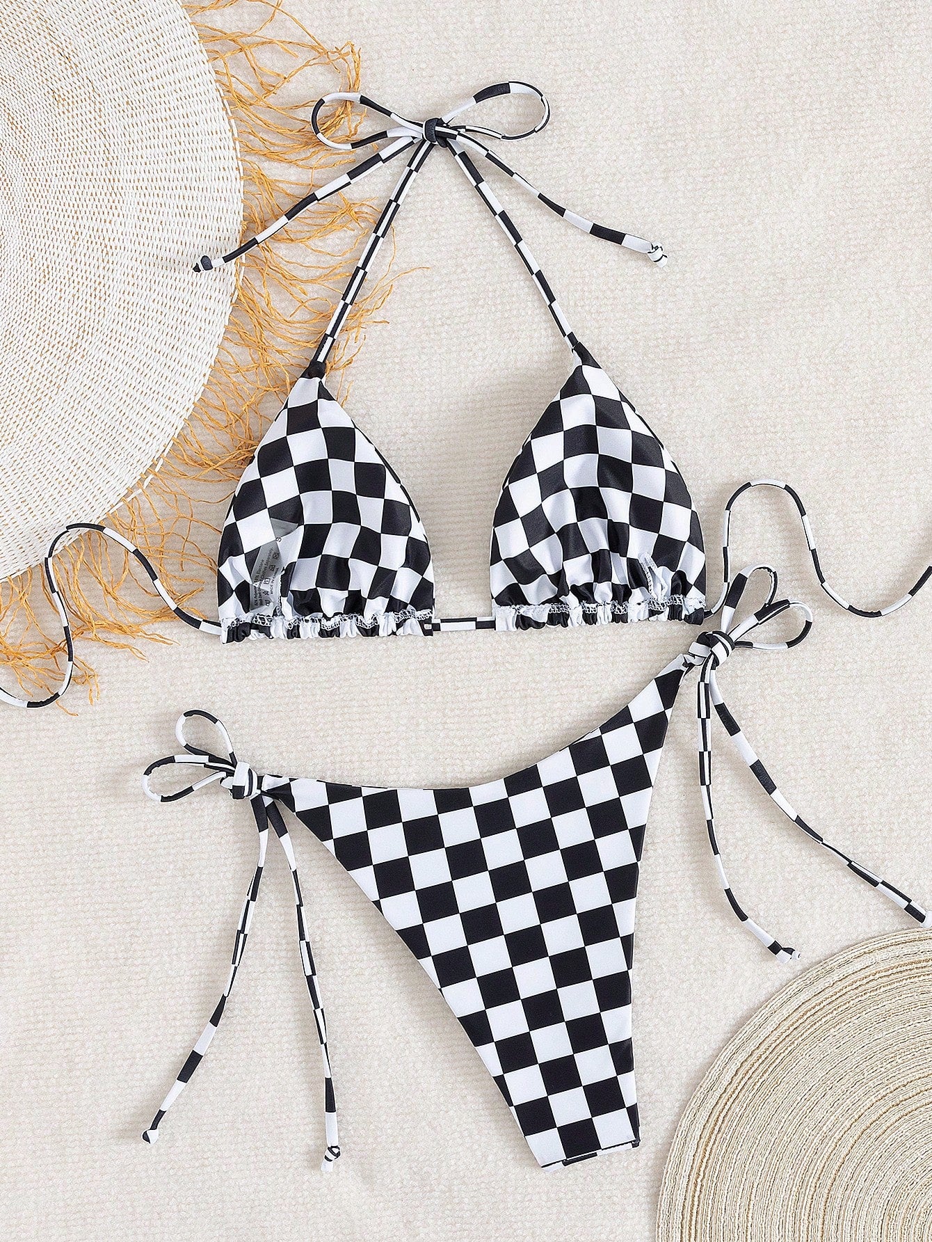 Summer Women's Striped Bikini Set, Halter Neck Tie Backless Swimwear, High Elast