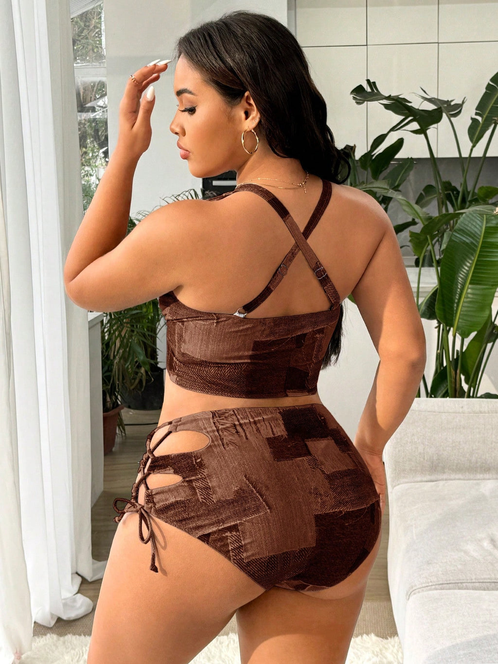 Slaydiva Plus Size Women's Contrast Color Tie-Up Design Sexy Bikini Swimwear Set, For Summer Beach Vacation - image 2