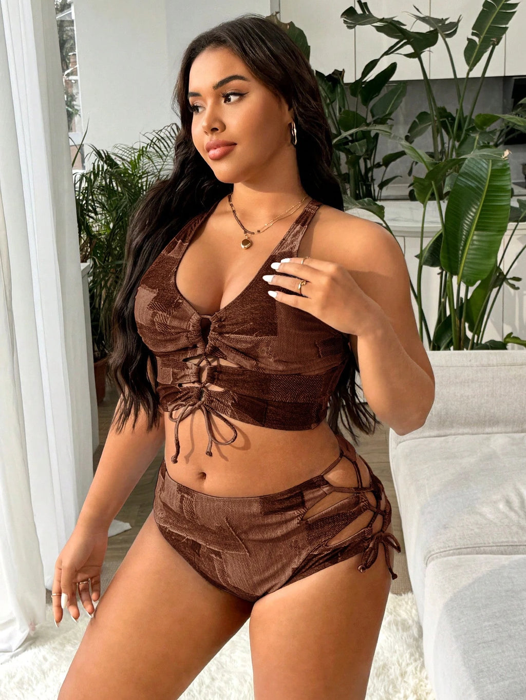 Slaydiva Plus Size Women's Contrast Color Tie-Up Design Sexy Bikini Swimwear Set, For Summer Beach Vacation - image 4