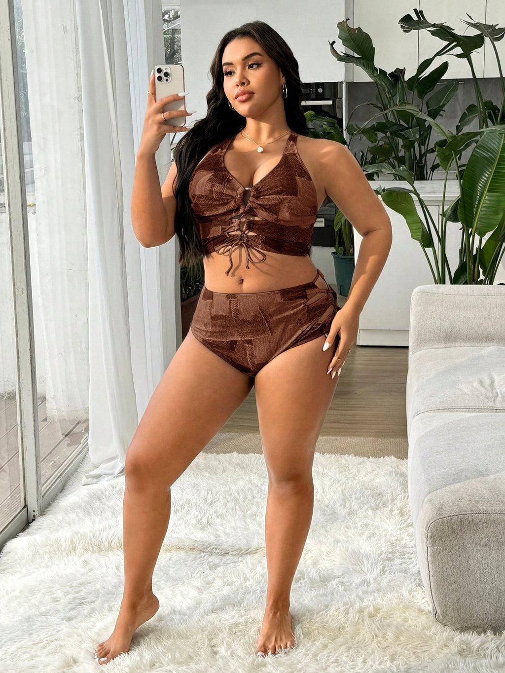 Slaydiva Plus Size Women's Contrast Color Tie-Up Design Sexy Bikini Swimwear Set, For Summer Beach Vacation - image 5