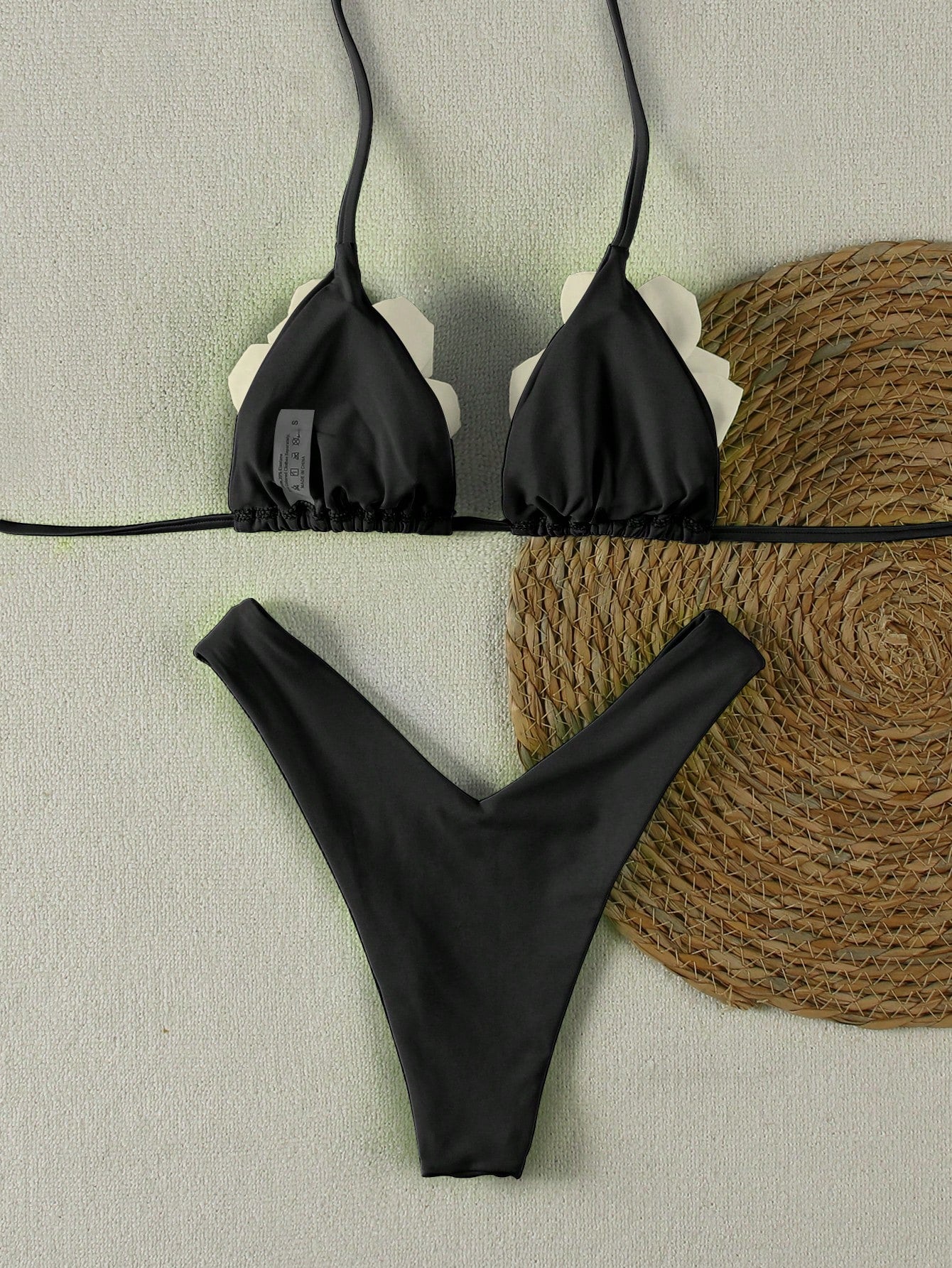 Women's Fashionable Elegant Bright Yellow Floral Decor Sexy Halter Casual Bikini Set Set, Suitable For Beach, - image 15