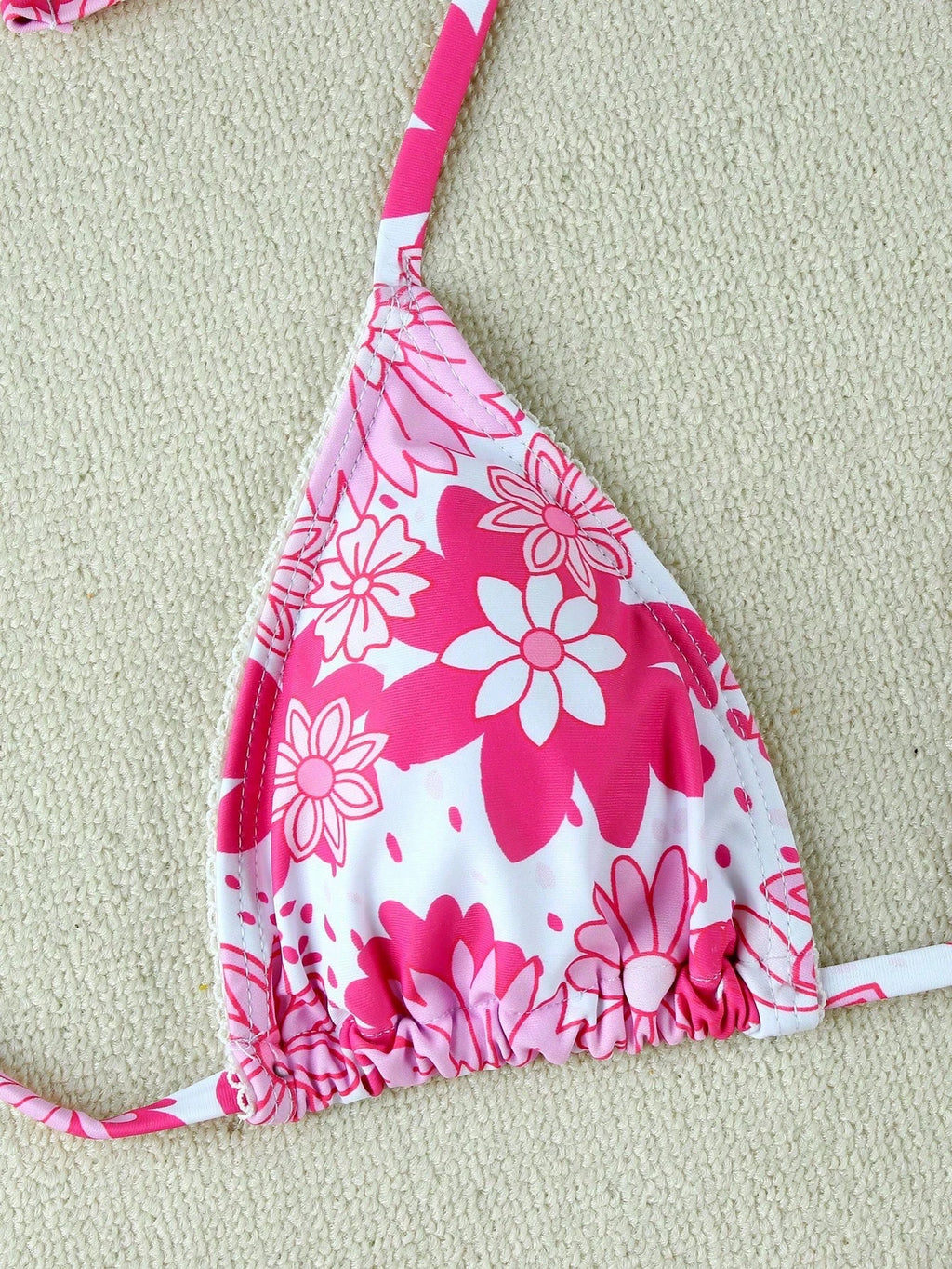 New Arrival Blue Floral Print Bikini Set With Bow Decor, Elegant Sexy Swimwear F