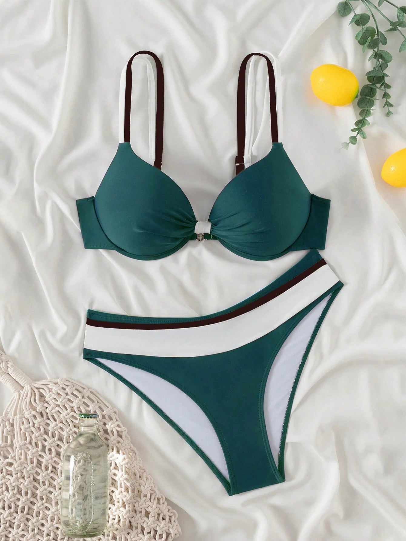 Swim Vcay 2pcs/Set Women's Summer Beach Vacation Fashion Solid Color Push-Up Padded Bikini Swimsuit Set - image 20