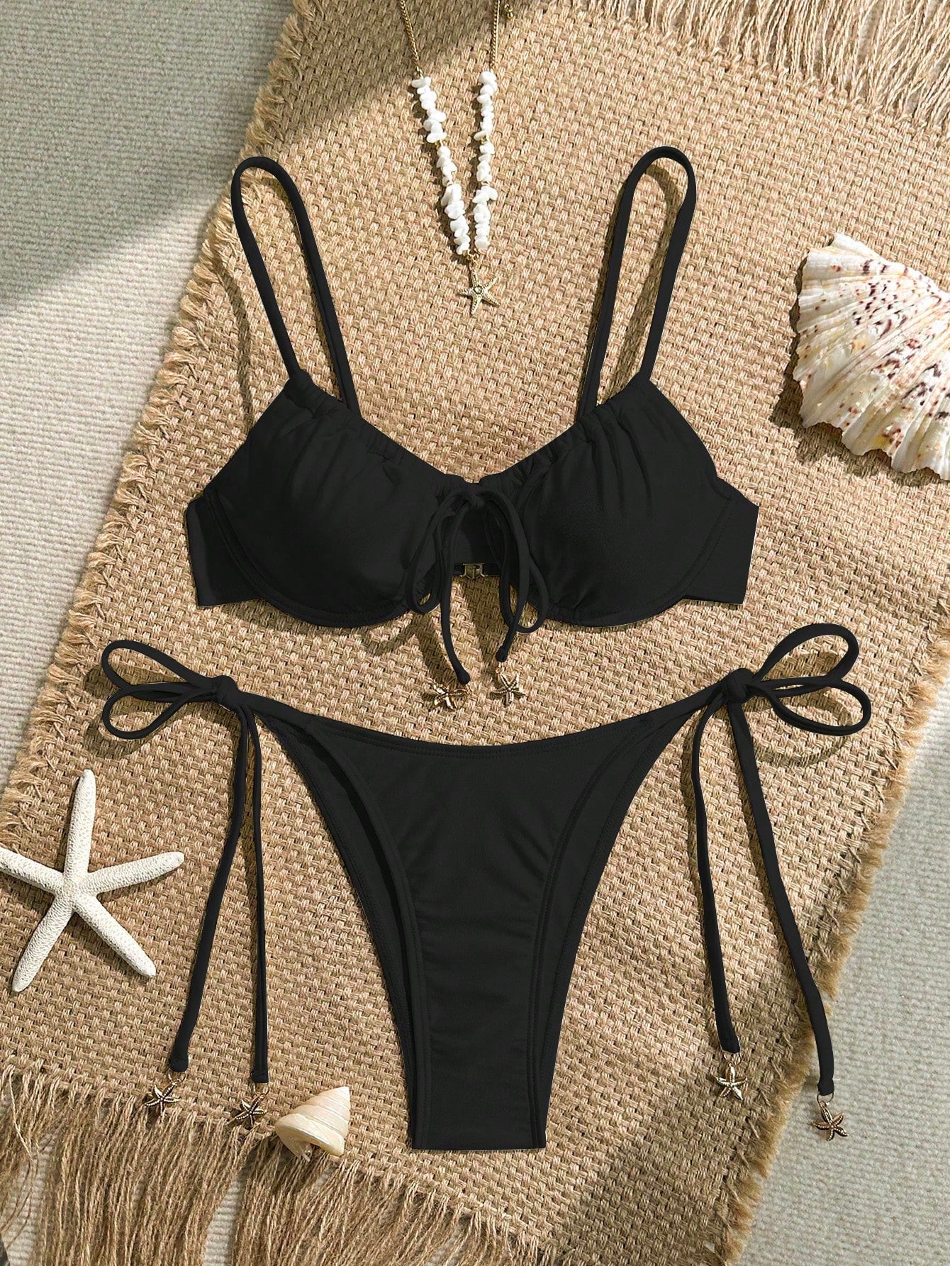 Swim Mod Spring/Summer Digital Print Underwire Push-Up Cami Top And Side Tie Swim Bottoms Women Cute Bikini - image 11