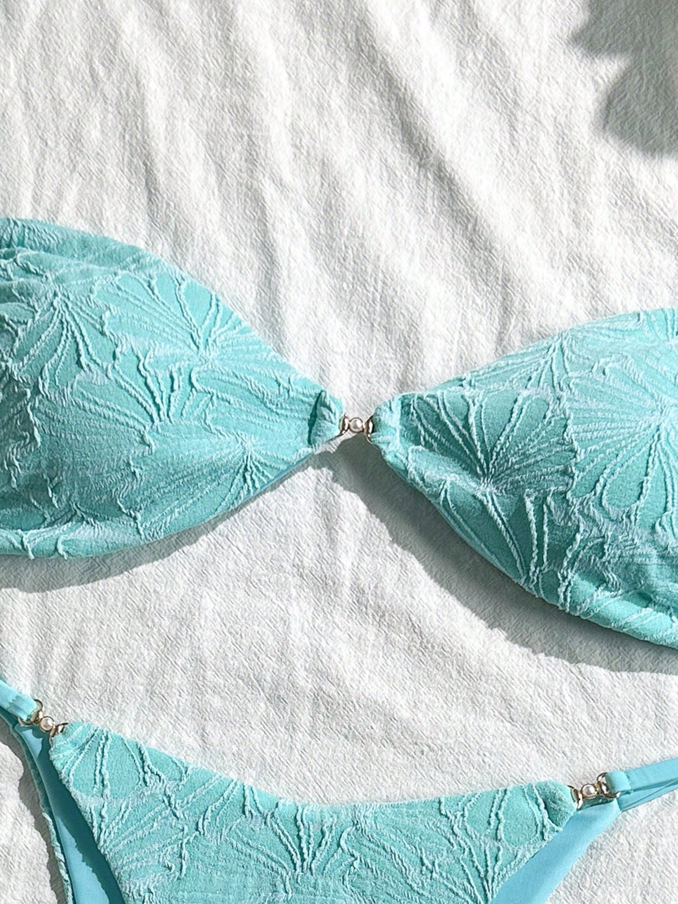 Swim Vcay 2pcs/Set Summer Vacation Textured Fabric, Spaghetti Strap