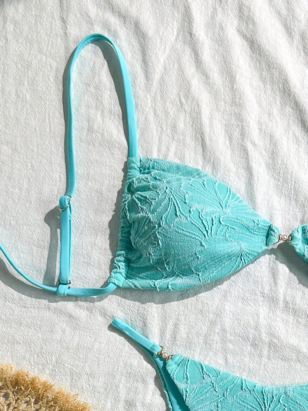 Swim Vcay 2pcs/Set Summer Vacation Textured Fabric, Spaghetti Strap