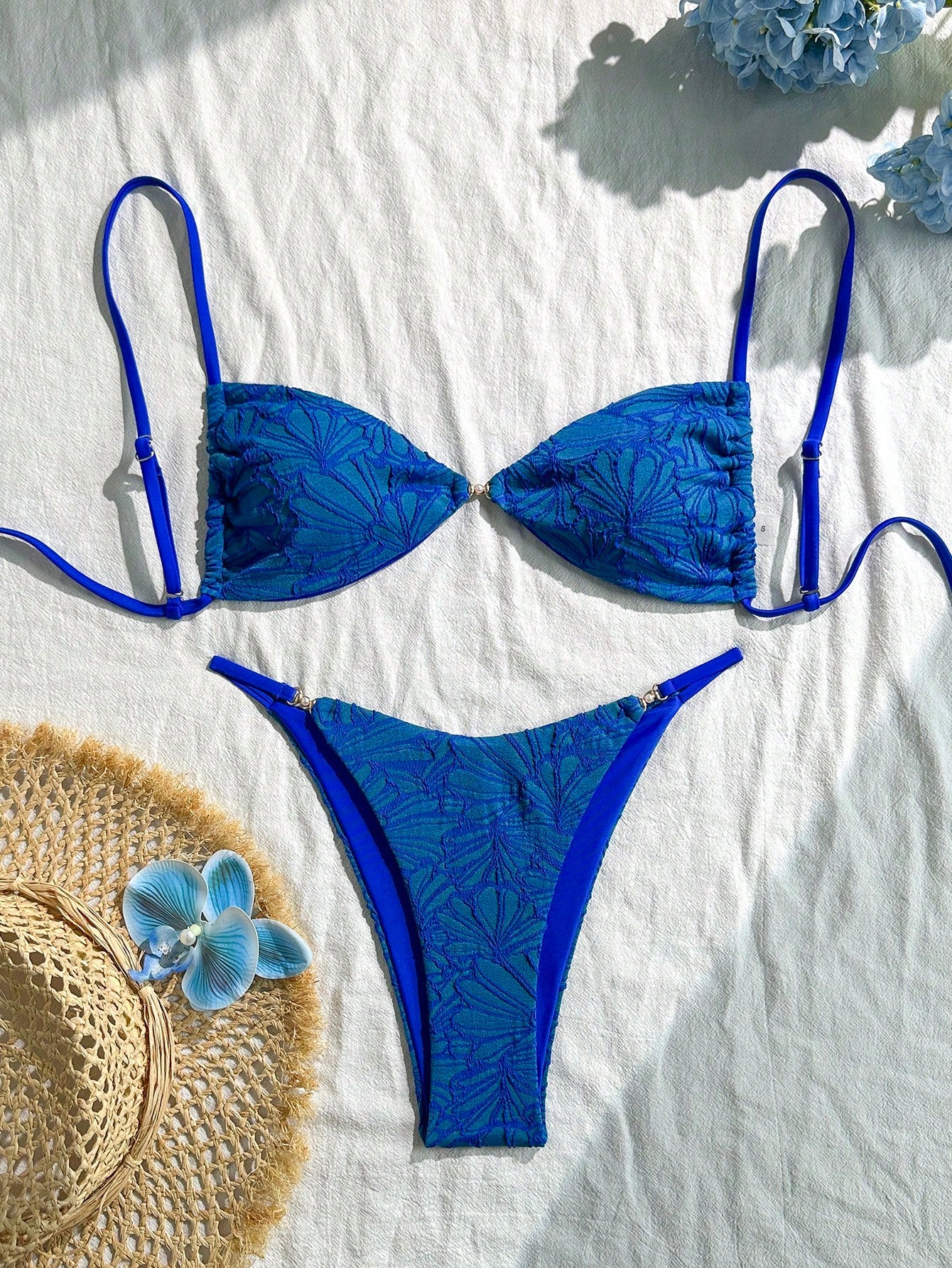 Swim Vcay 2pcs/Set Summer Vacation Textured Fabric, Spaghetti Strap
