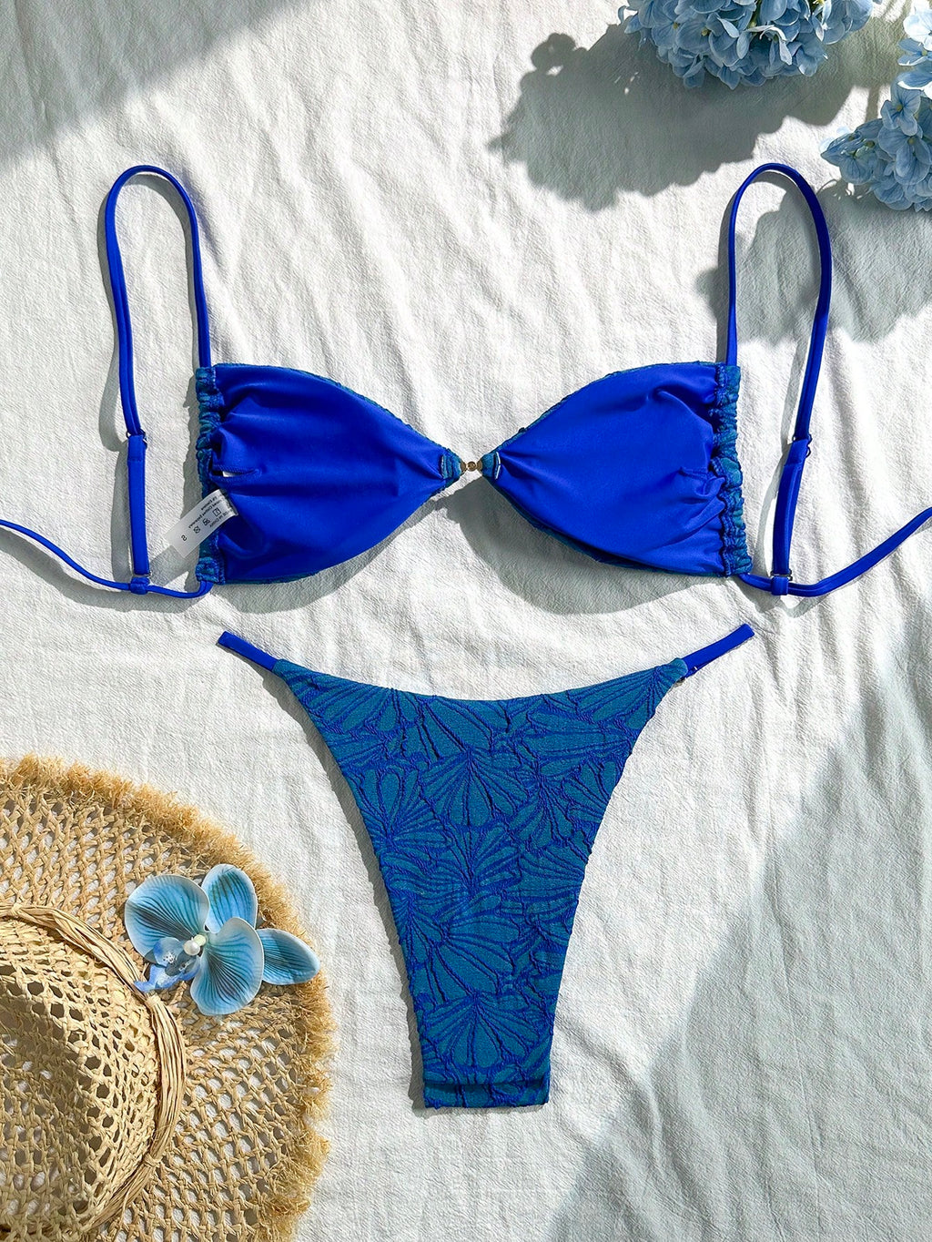 Swim Vcay 2pcs/Set Summer Vacation Textured Fabric, Spaghetti Strap