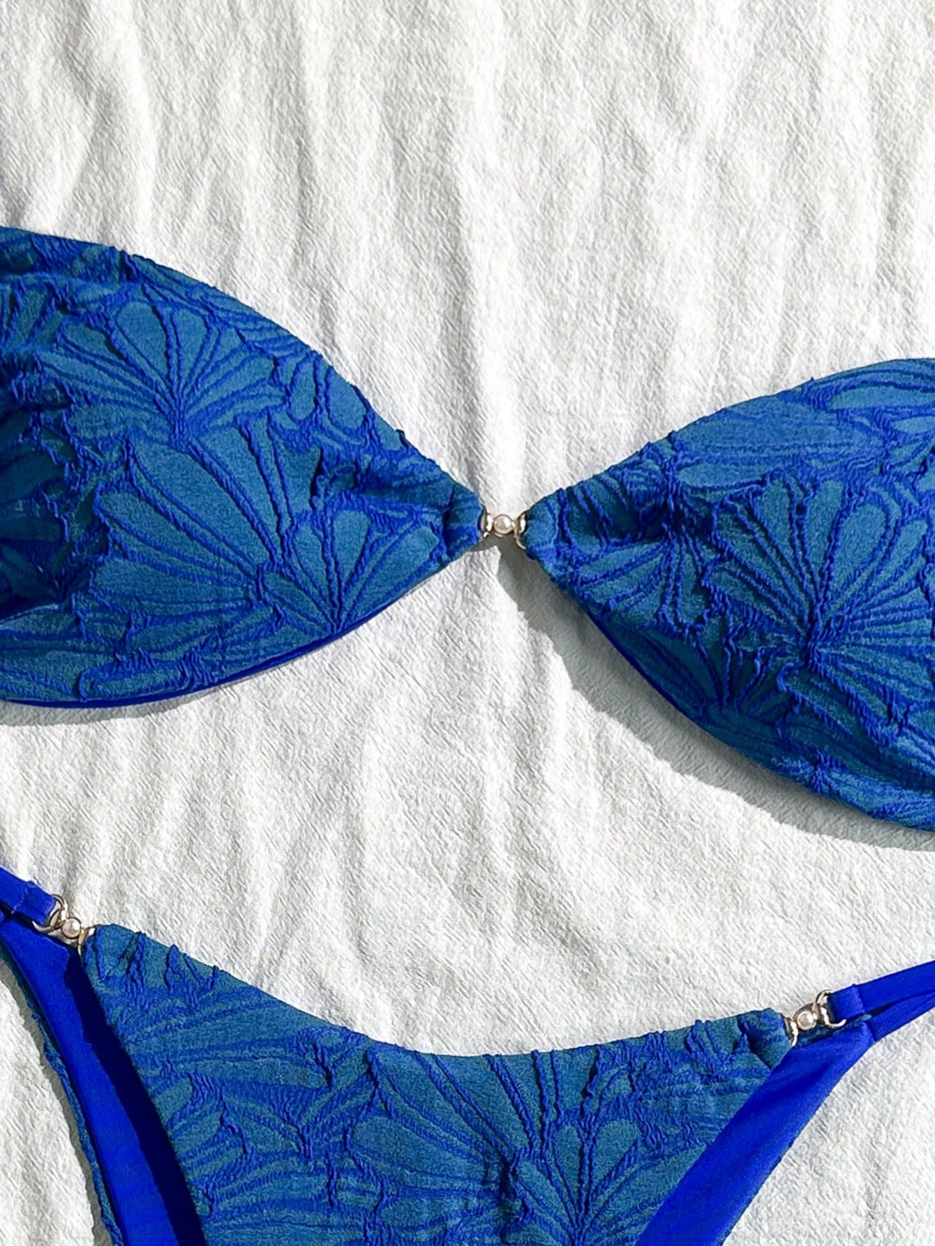 Swim Vcay 2pcs/Set Summer Vacation Textured Fabric, Spaghetti Strap