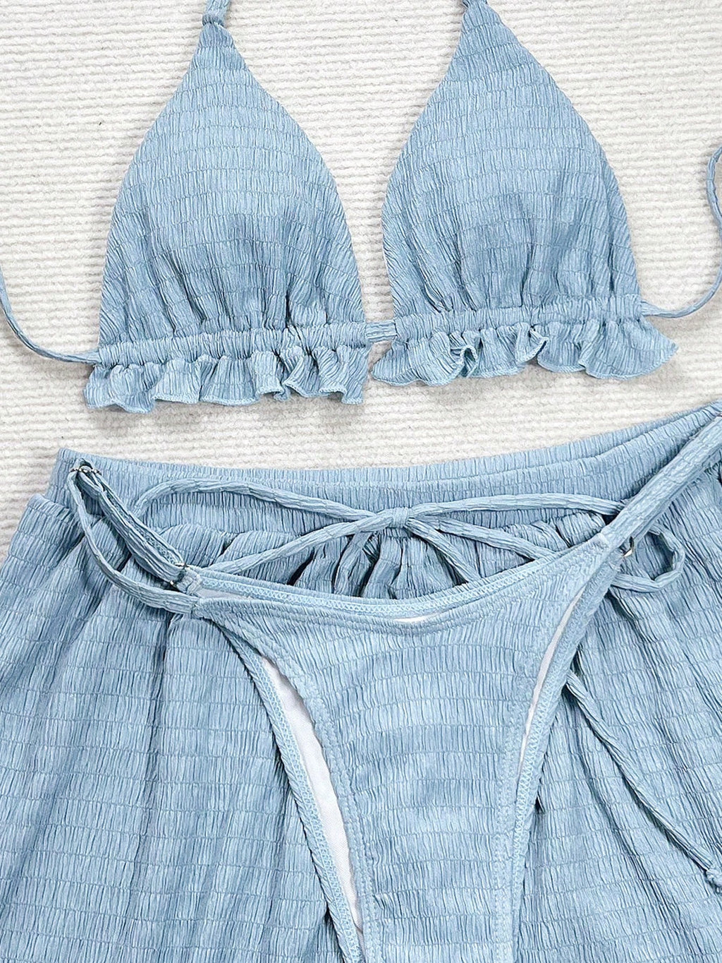 Swim Vcay Women Summer Beach Solid Frill Trim Halter Neck Simple And Stylish Bik
