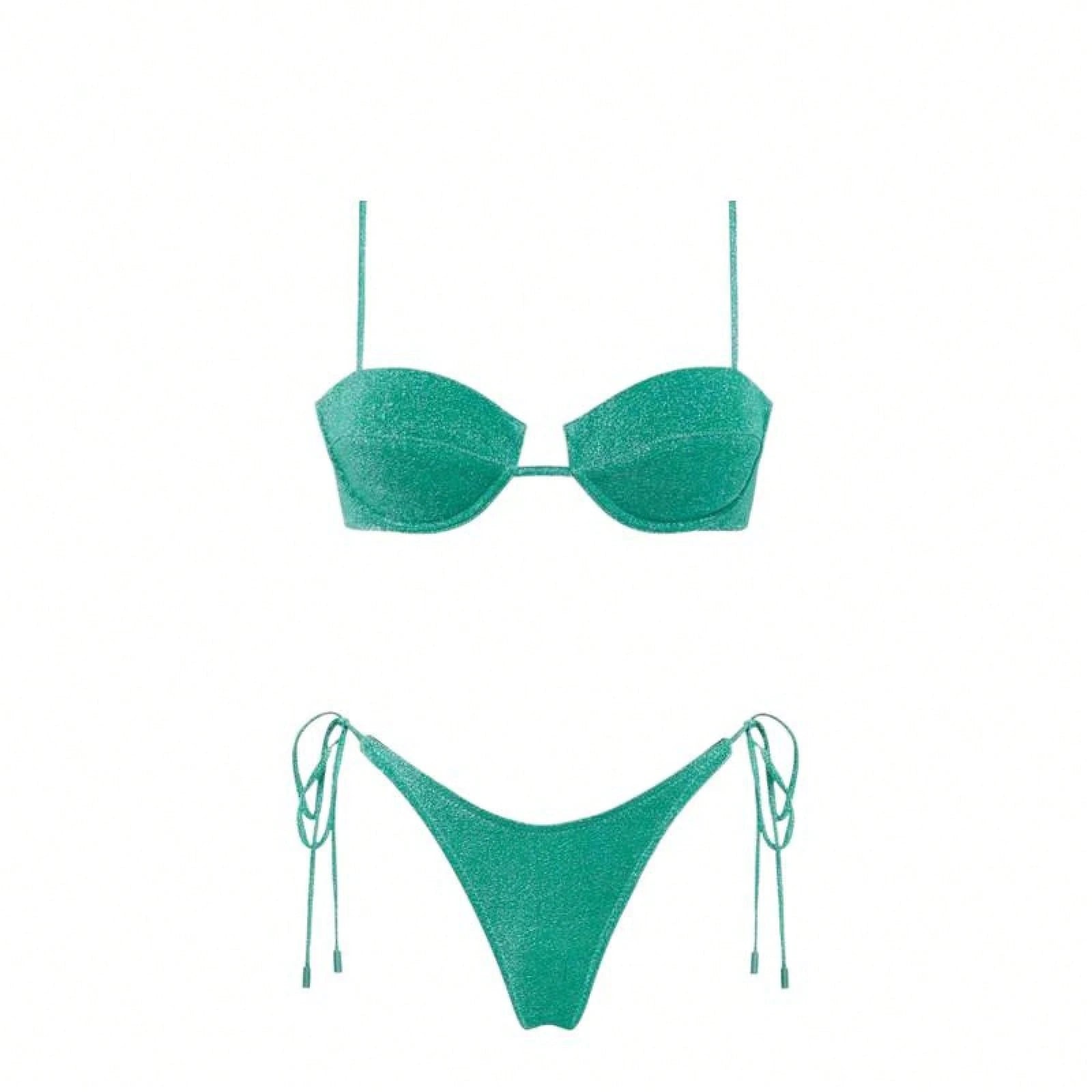Women's Glossy String Bikini Set Soild Swimsuit Women's Fashion