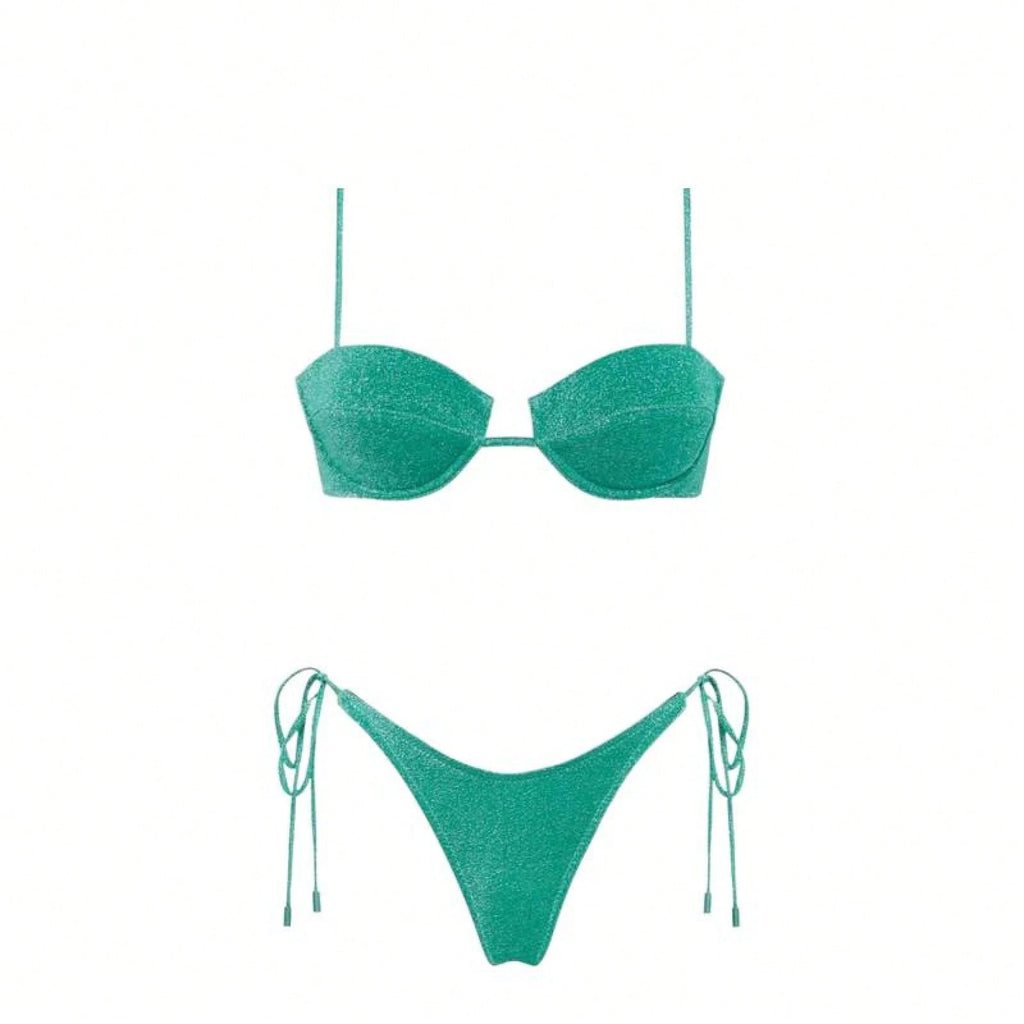 Women's Glossy String Bikini Set Soild Swimsuit Women's Fashion