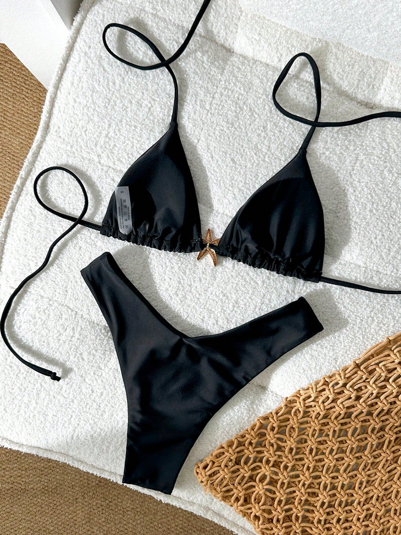 Swim Mod Women's Solid Color Metal Decor Spaghetti Strap Sexy Bikini