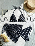 Swim Mod Women's Beach Vacation Polka Dot Print Halter Neck Tie Back