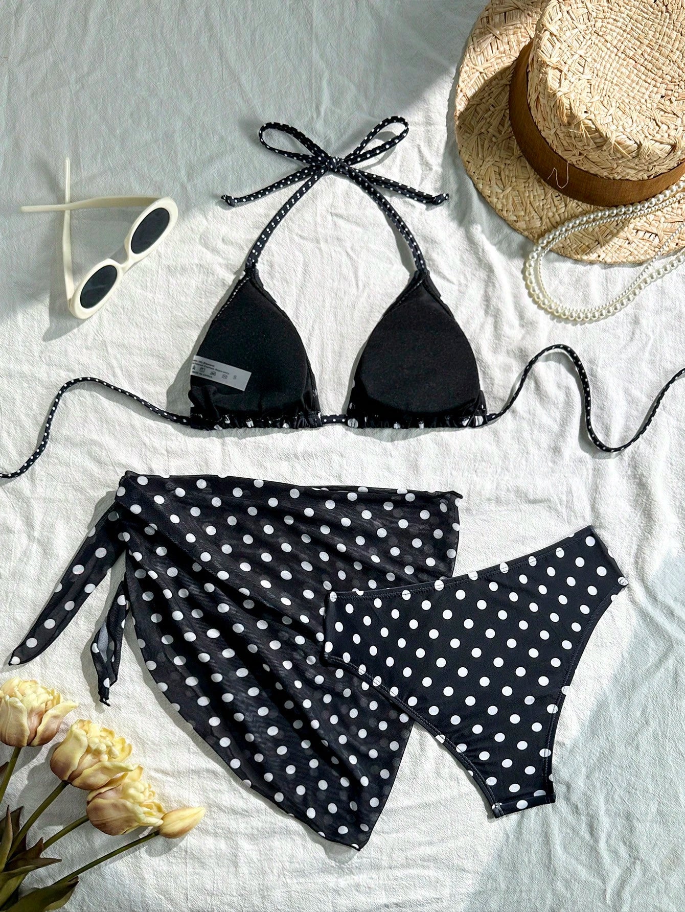 Swim Mod Women's Beach Vacation Polka Dot Print Halter Neck Tie Back