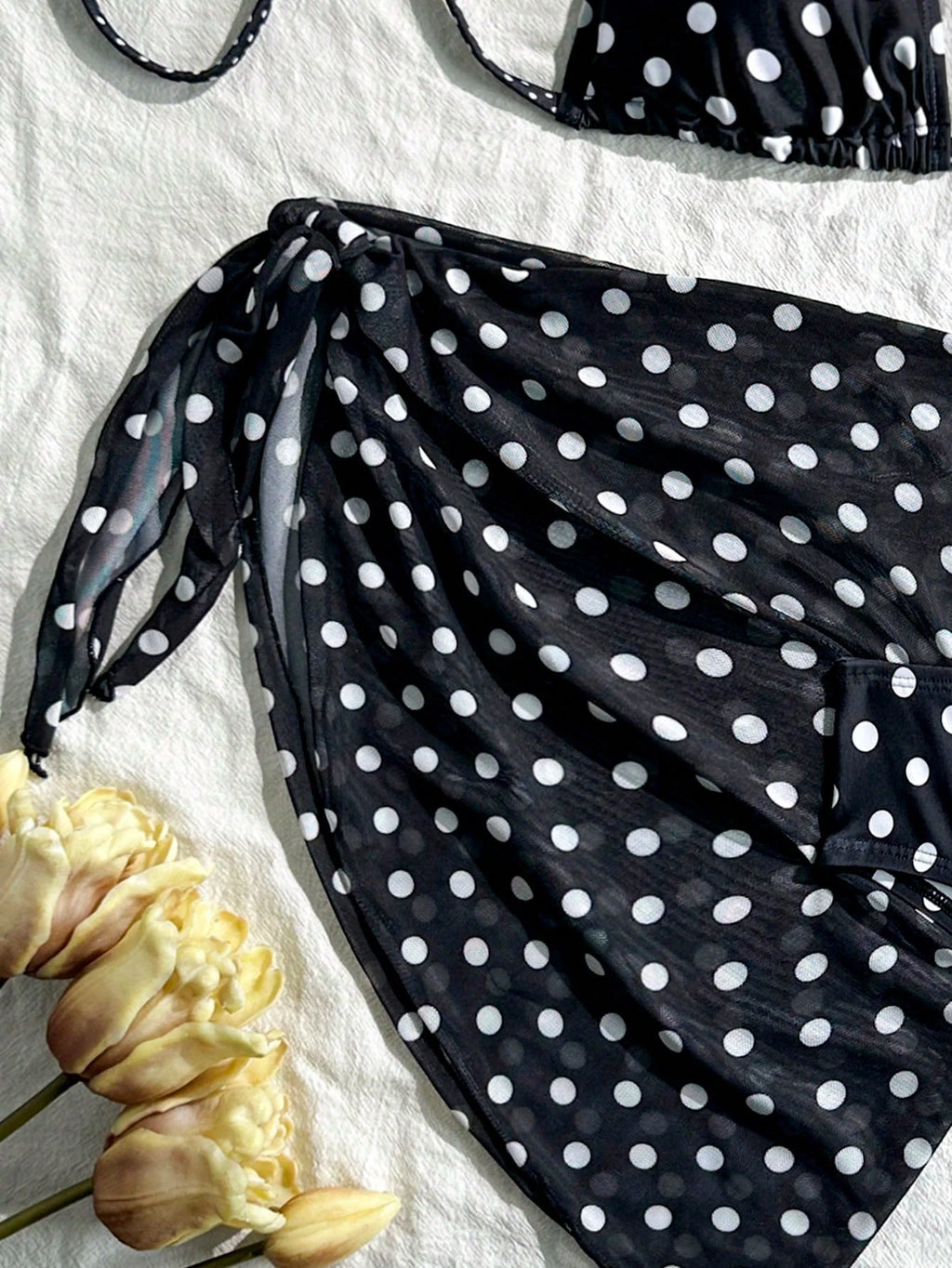 Swim Mod Women's Beach Vacation Polka Dot Print Halter Neck Tie Back