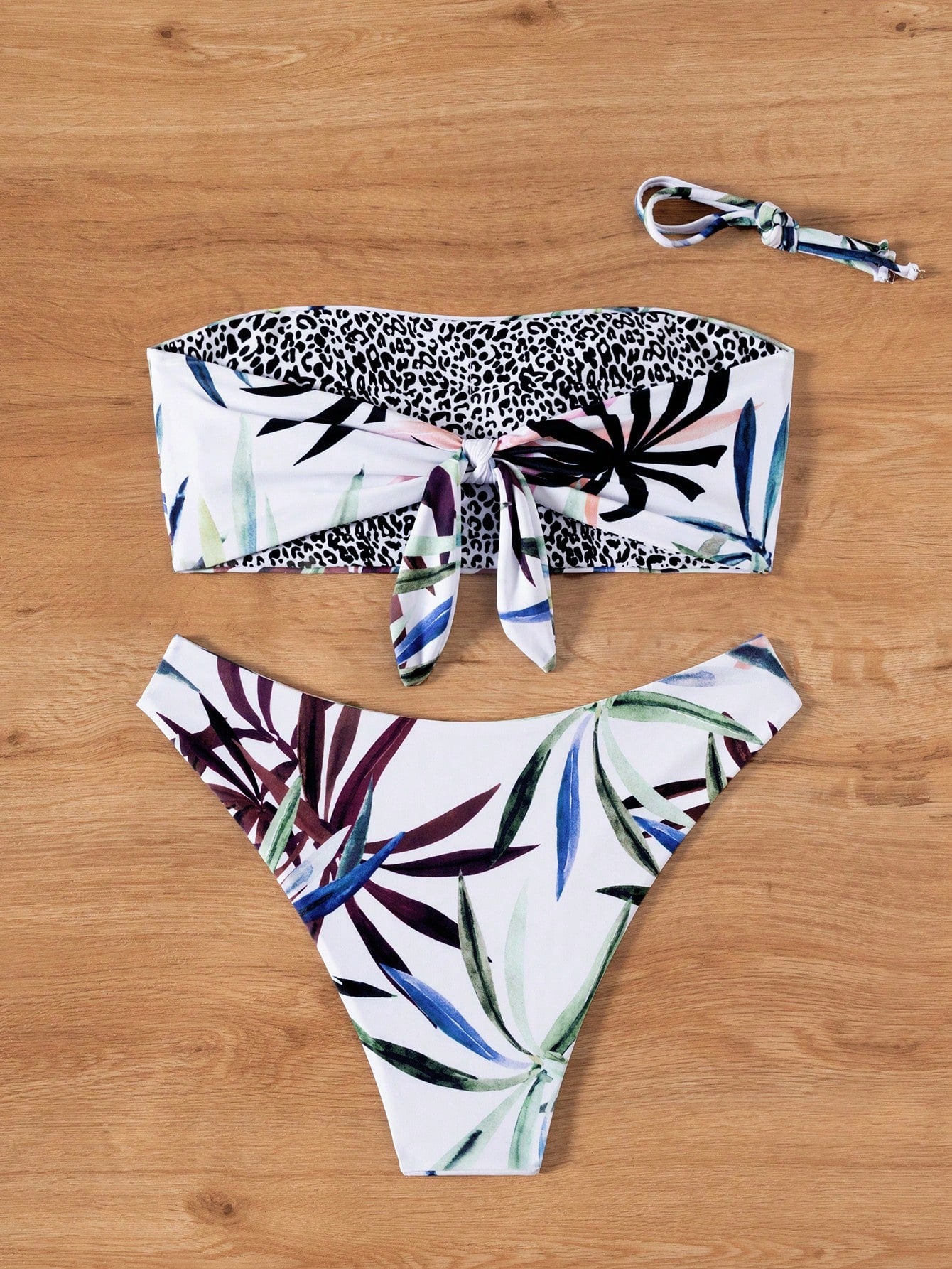 Swim Lushoire Summer Beach Tropical Bandeau With Cheeky Bikini Set