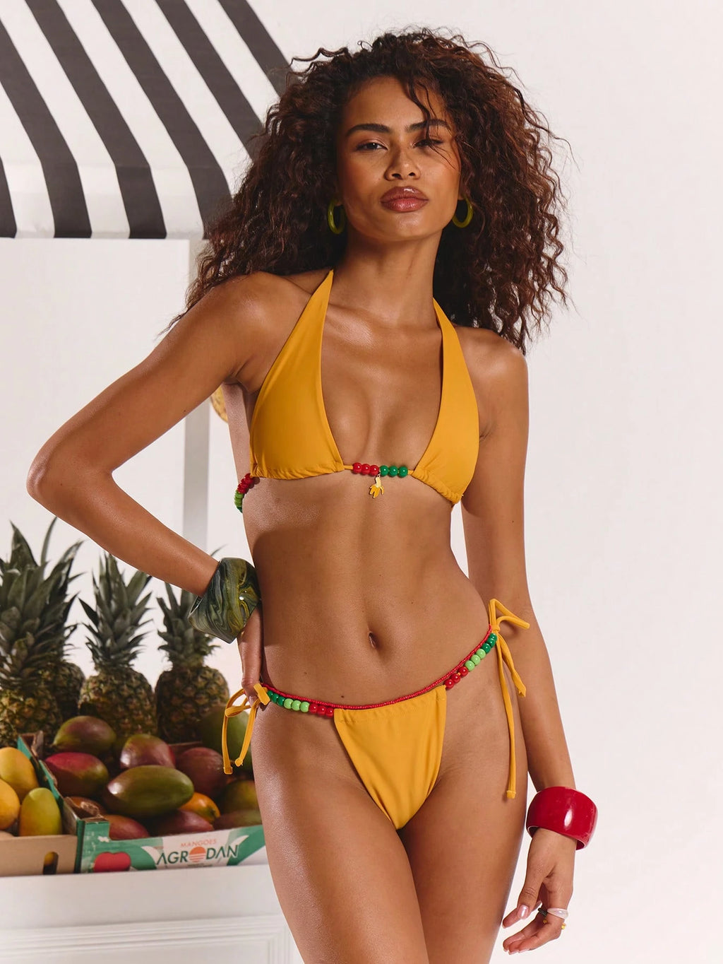 Musera Resort Bead Waist Triangle Charm Detail Bikini Set Bathing