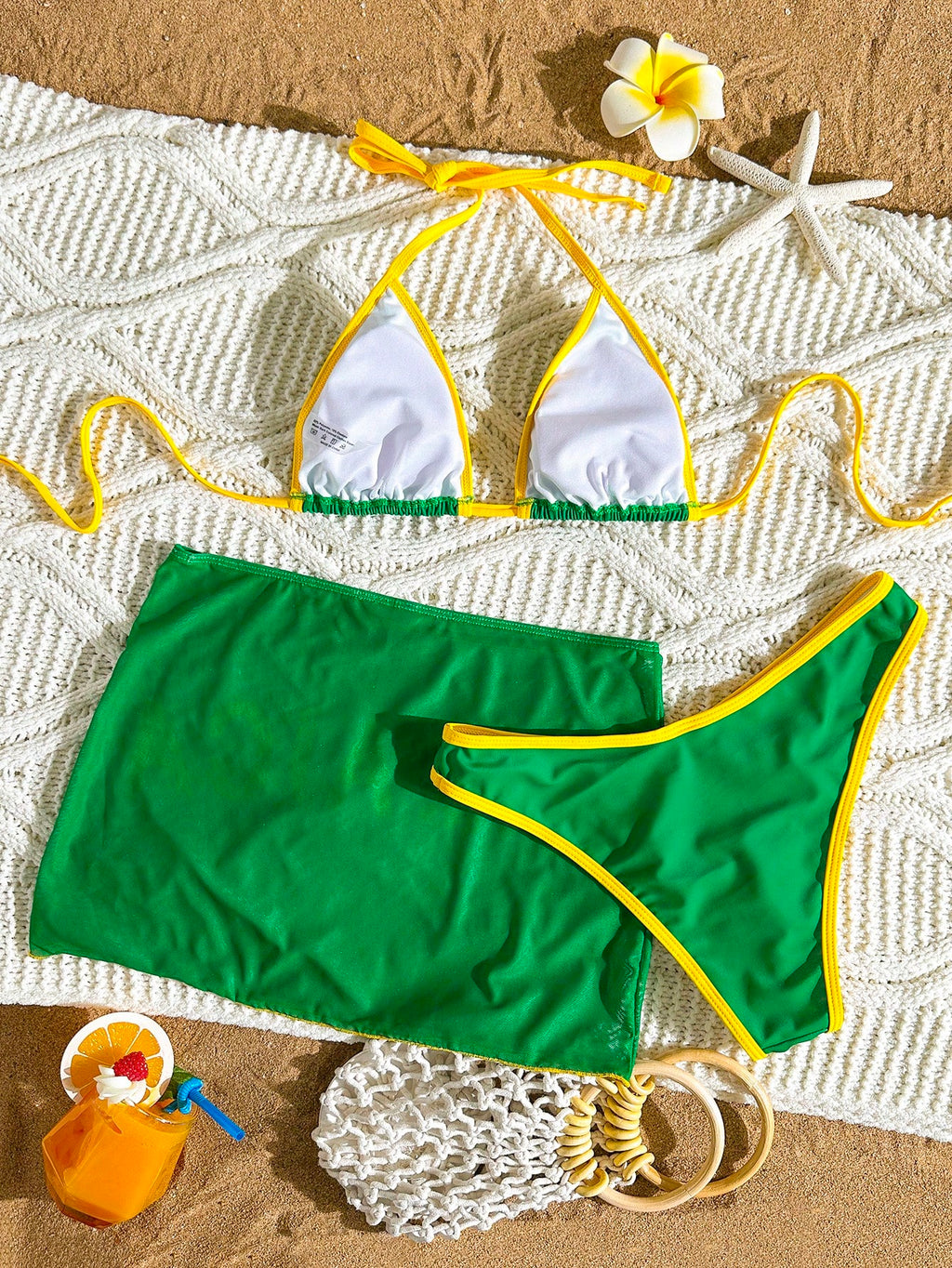 Swim Vcay 3pcs Women's Summer Beach Swimwear Set - Bikini Top, Bottom And Skirt,