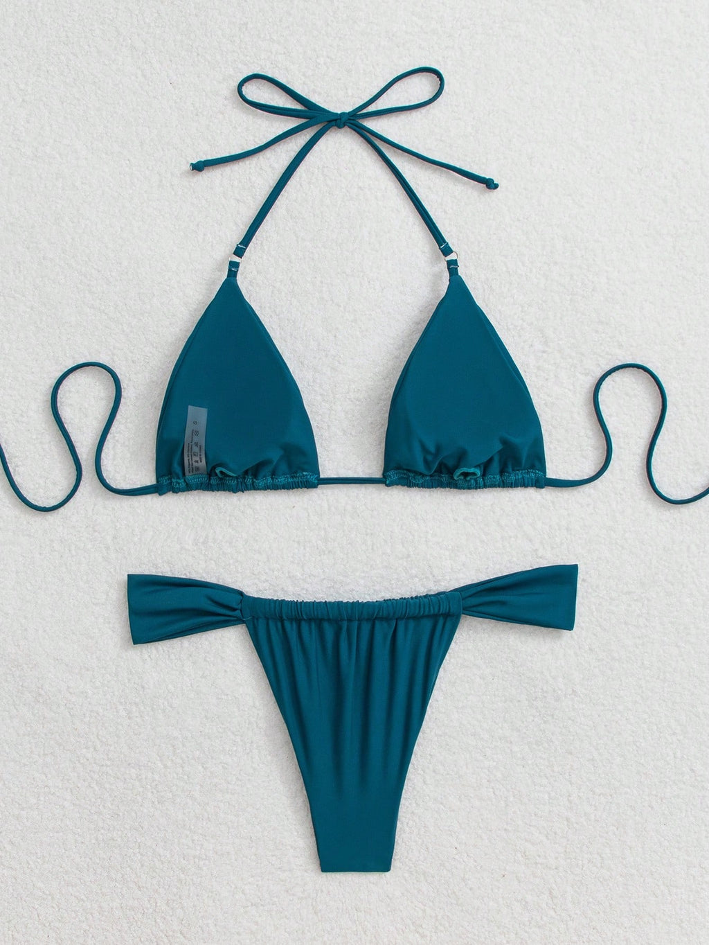 Swim Basics Summer Beach Triangle Cup Halter Solid Color Separated Bikini Set