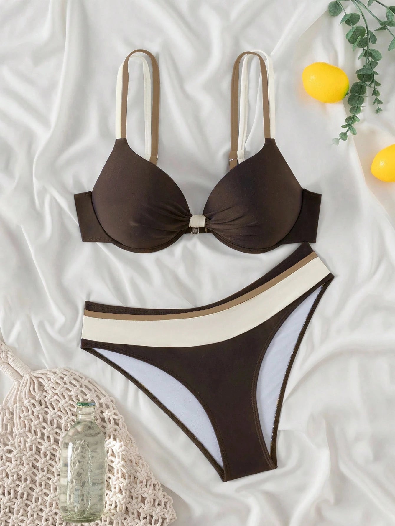 Swim Vcay 2pcs/Set Women's Summer Beach Vacation Fashion Solid Color Push-Up Padded Bikini Swimsuit Set - image 13