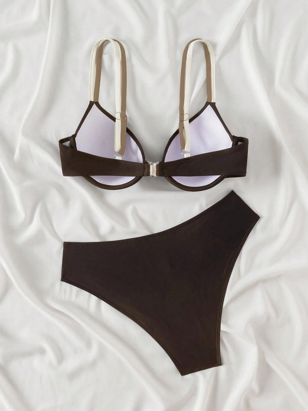 Swim Vcay 2pcs/Set Women's Summer Beach Vacation Fashion Solid Color Push-Up Padded Bikini Swimsuit Set - image 14