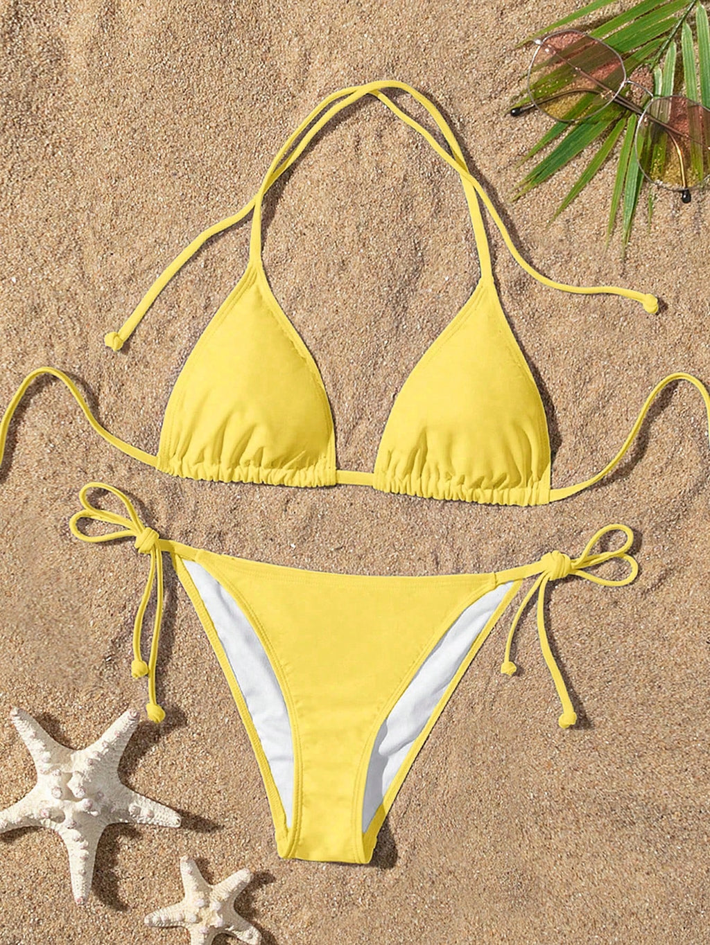 Swim Basics Summer Beach Women's Solid Color Halter Neck Tie Sexy